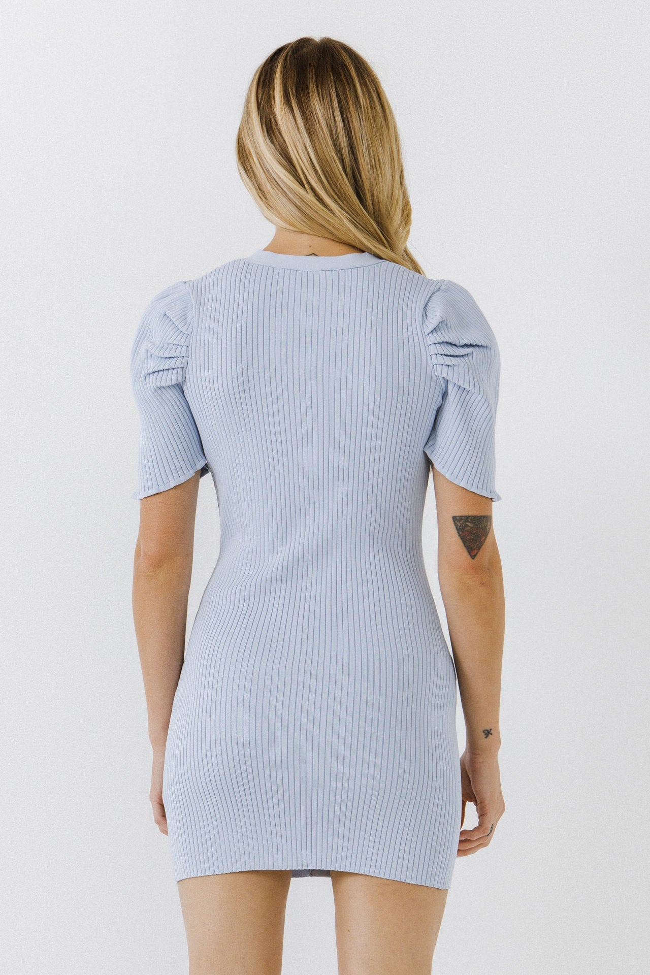 ENDLESS ROSE - Short Puff Sleeve Knit Mini Dress - DRESSES available at Objectrare