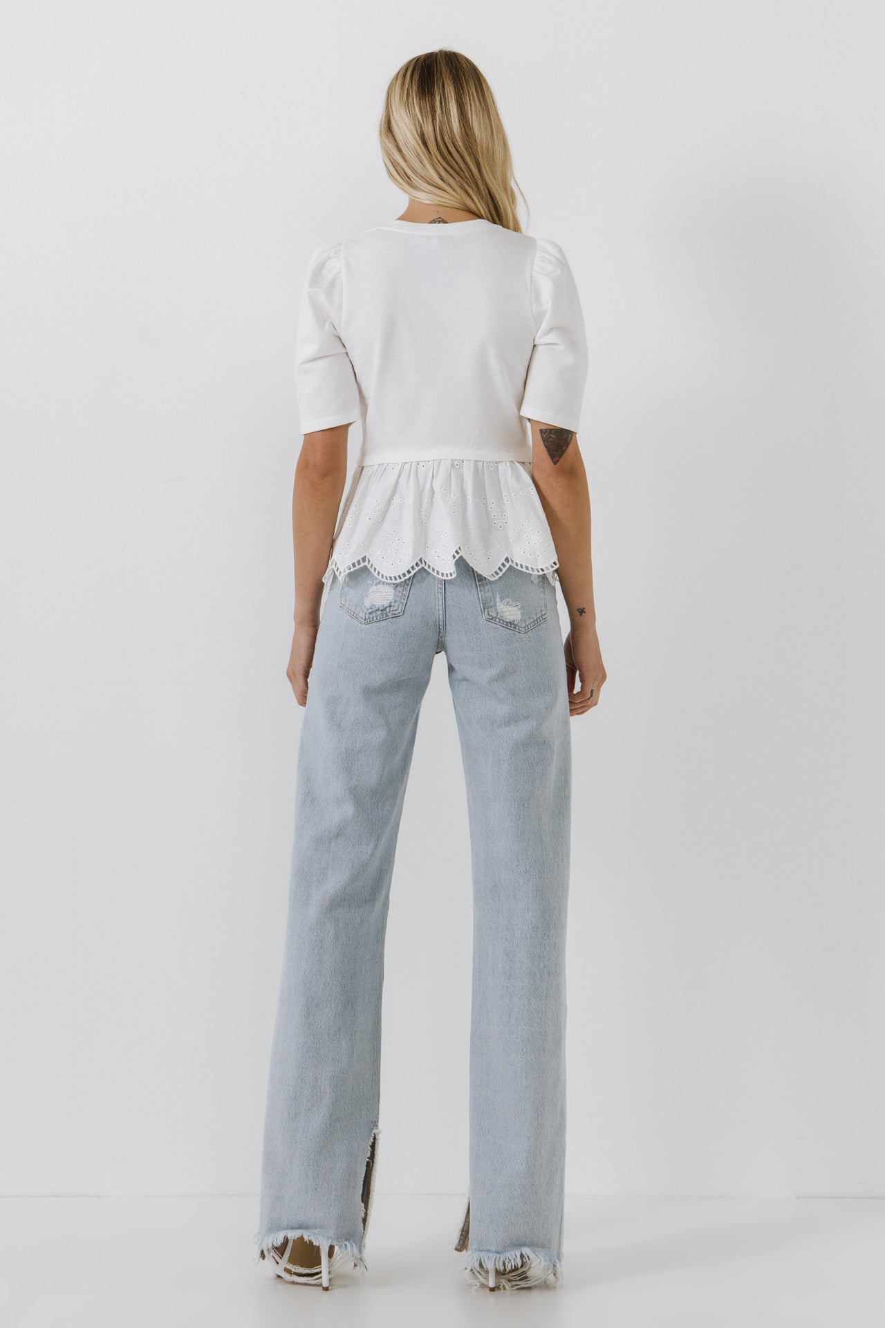 Mixed Media Eyelet Scallop Top