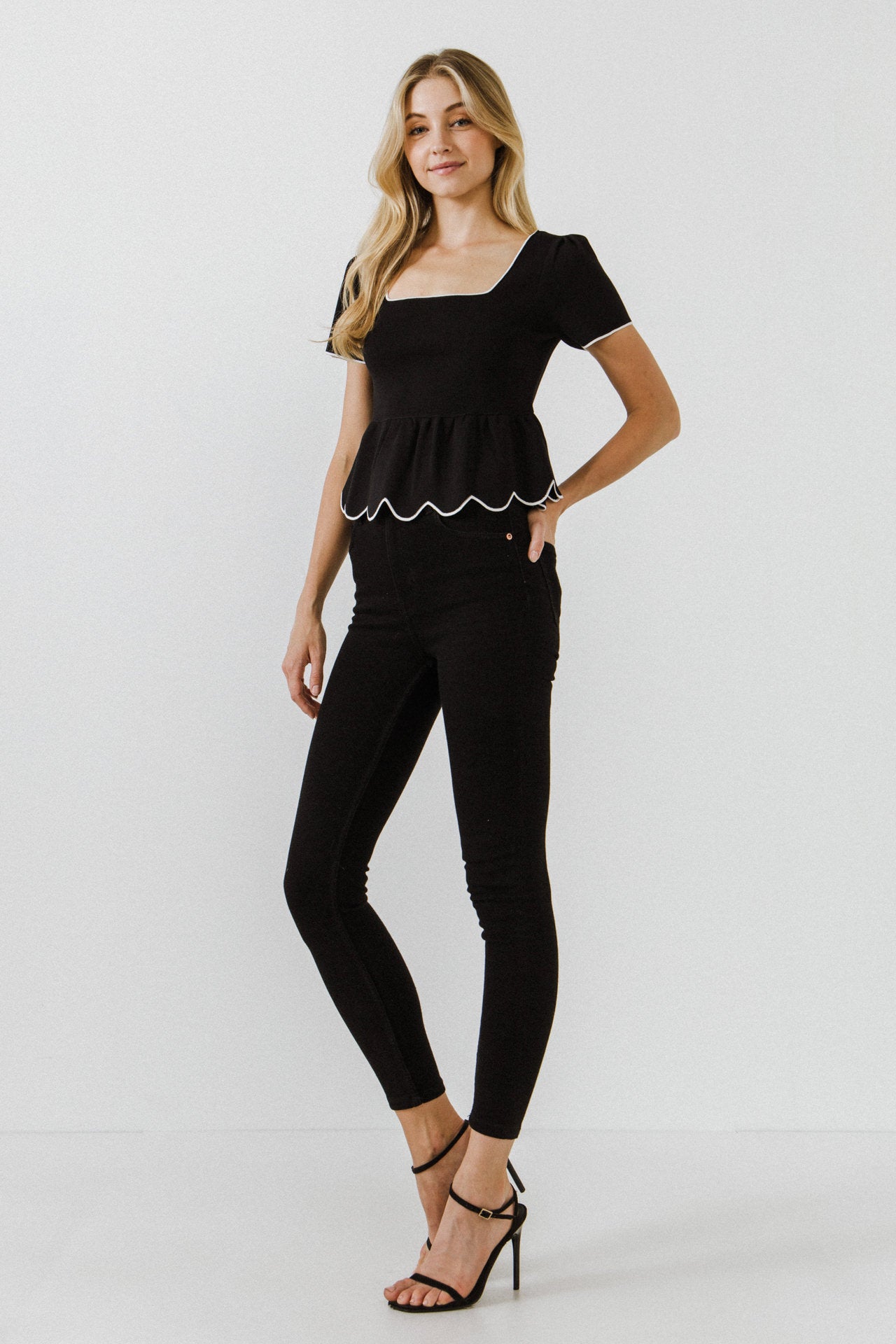 ENGLISH FACTORY - Scallop Edge Square Neckline Sweater - SWEATERS & KNITS available at Objectrare