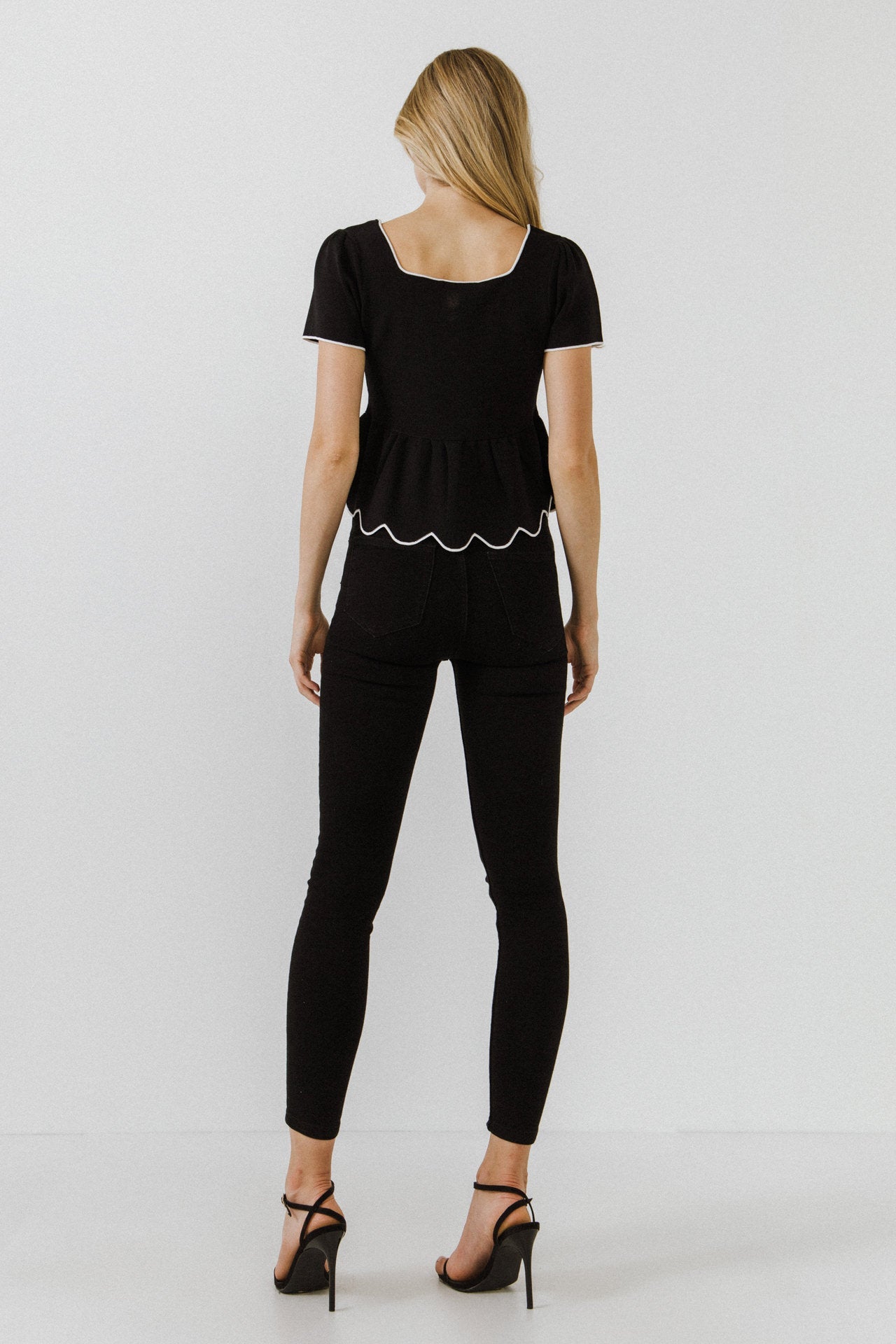 ENGLISH FACTORY - Scallop Edge Square Neckline Sweater - SWEATERS & KNITS available at Objectrare