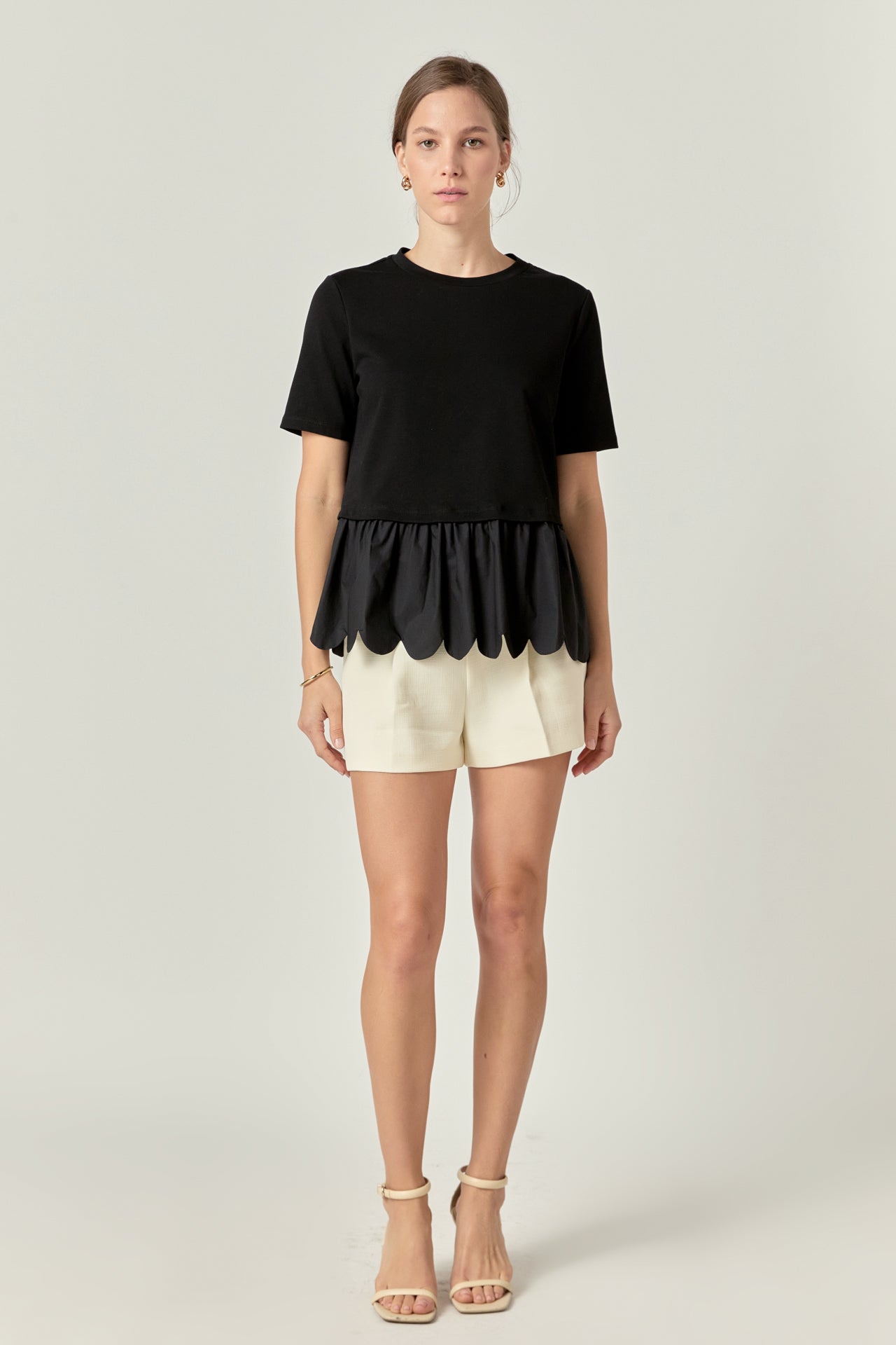 ENGLISH FACTORY - Mixed Media Scallop Detail T-shirt - T-SHIRTS available at Objectrare