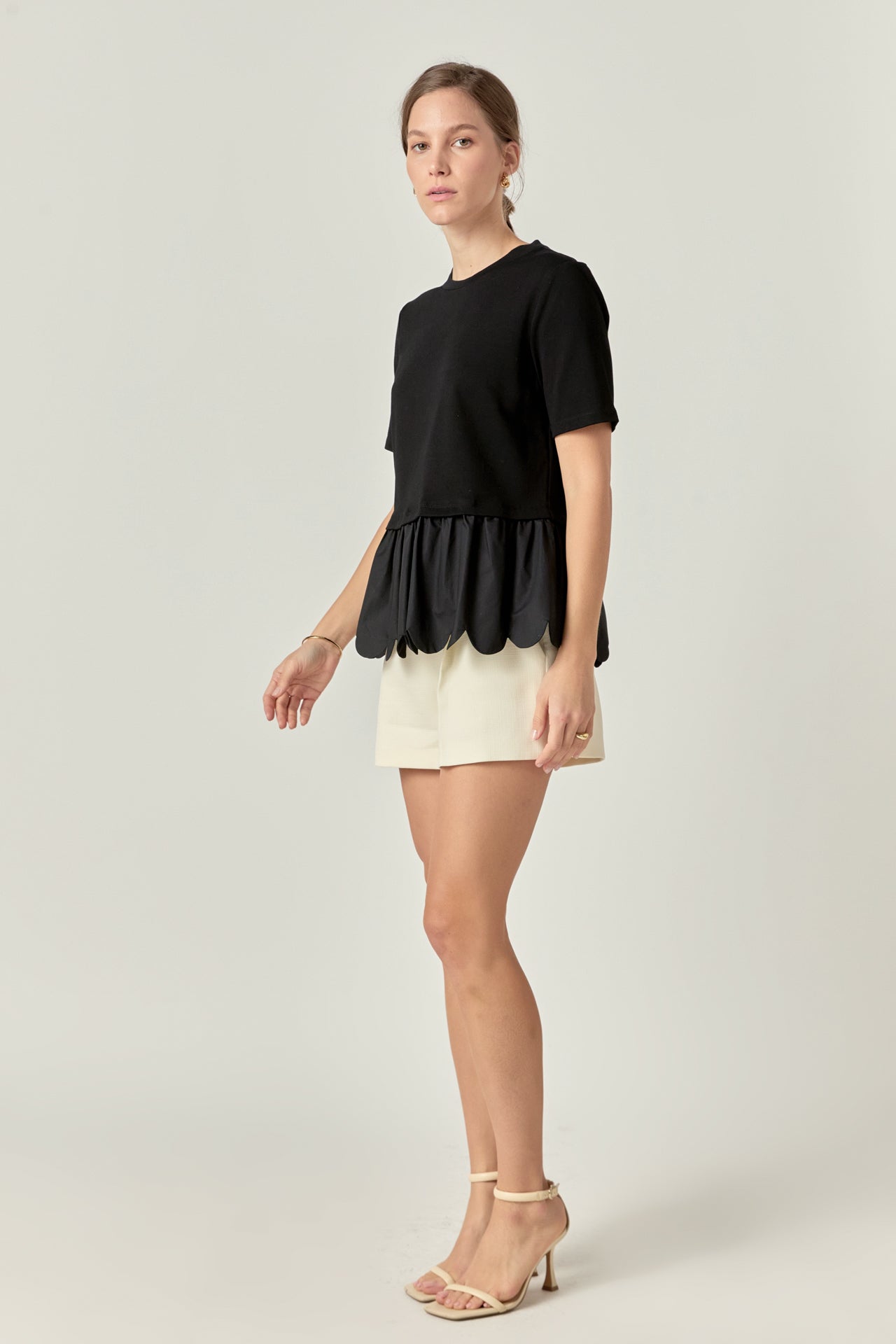 ENGLISH FACTORY - Mixed Media Scallop Detail T-shirt - T-SHIRTS available at Objectrare