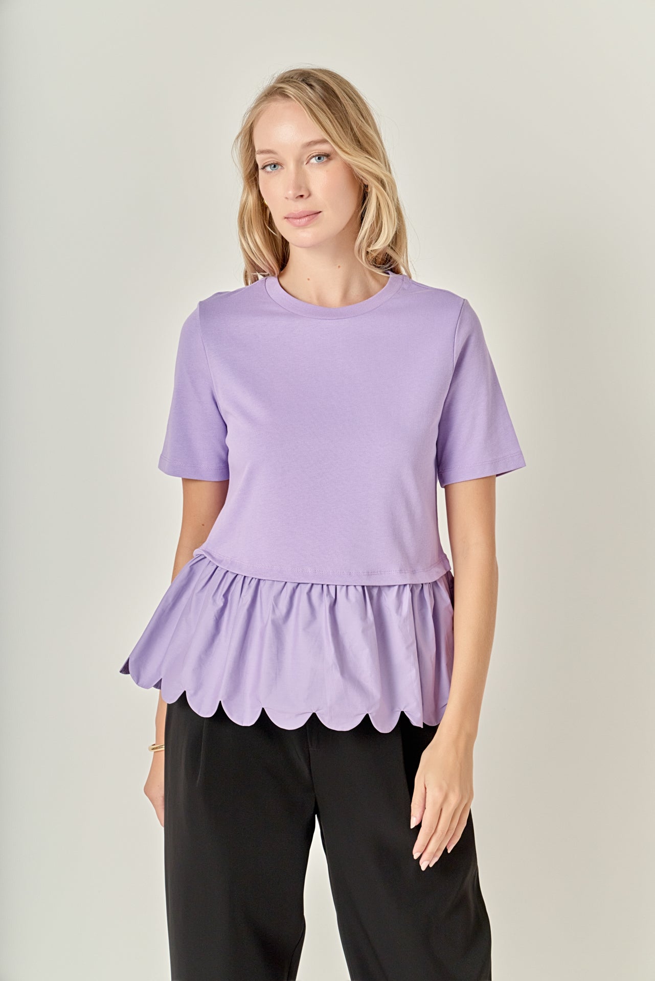 ENGLISH FACTORY - Mixed Media Scallop Detail T-shirt - T-SHIRTS available at Objectrare