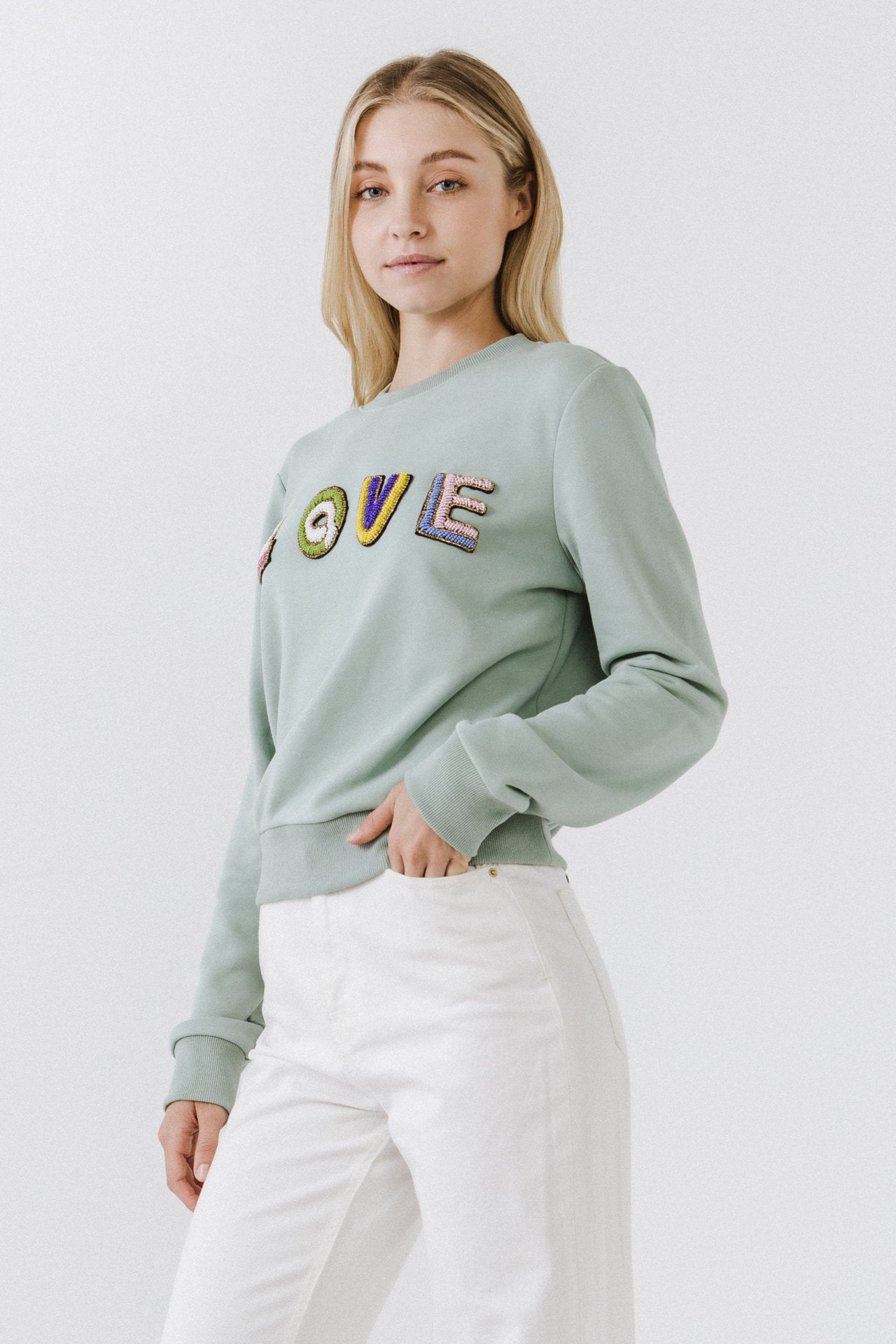ENDLESS ROSE - Beads Lettering Sweatshirt - SWEATERS & KNITS available at Objectrare