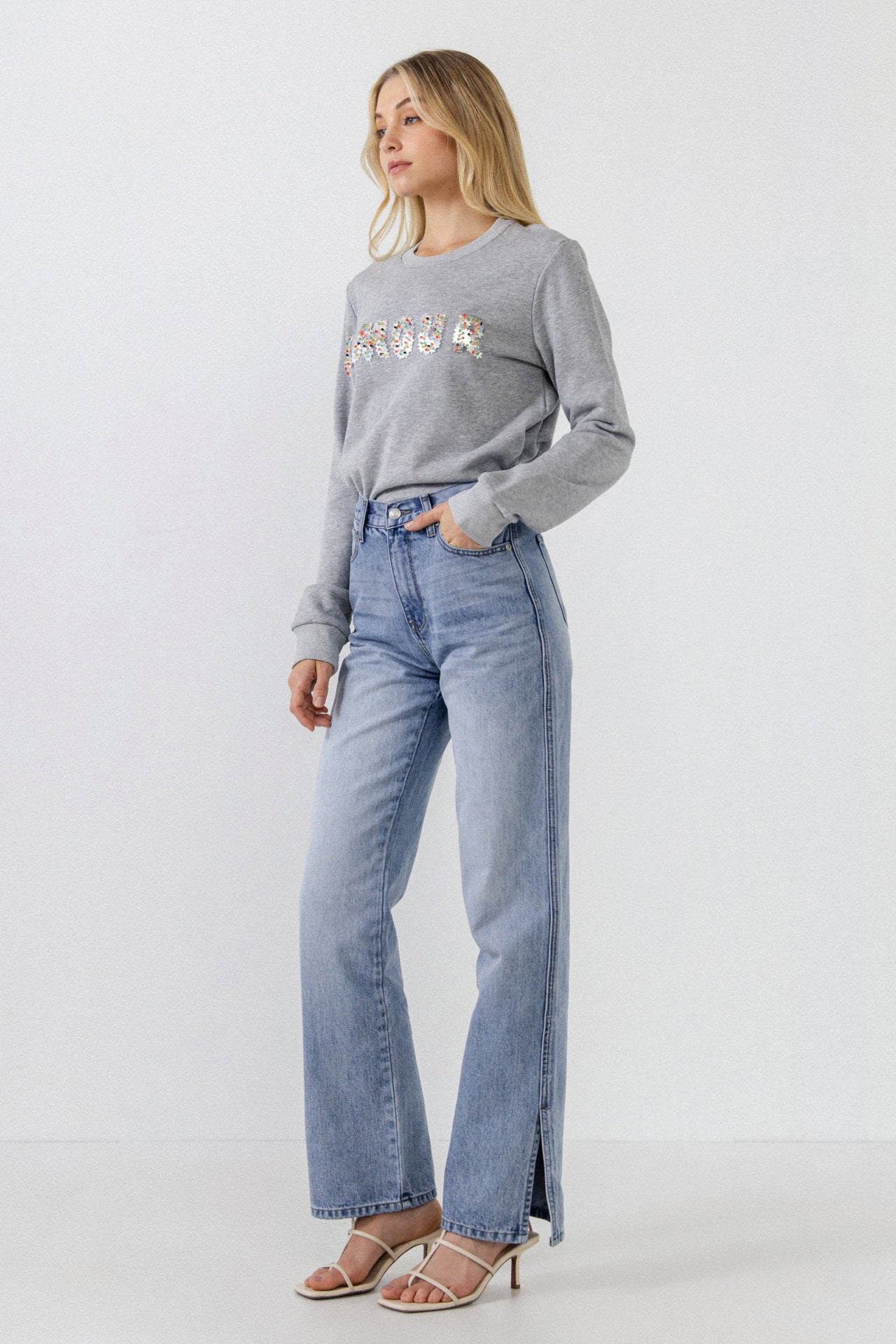 ENDLESS ROSE - Sequins & Beads Letter Sweatshirt - HOODIES & SWEATSHIRTS available at Objectrare