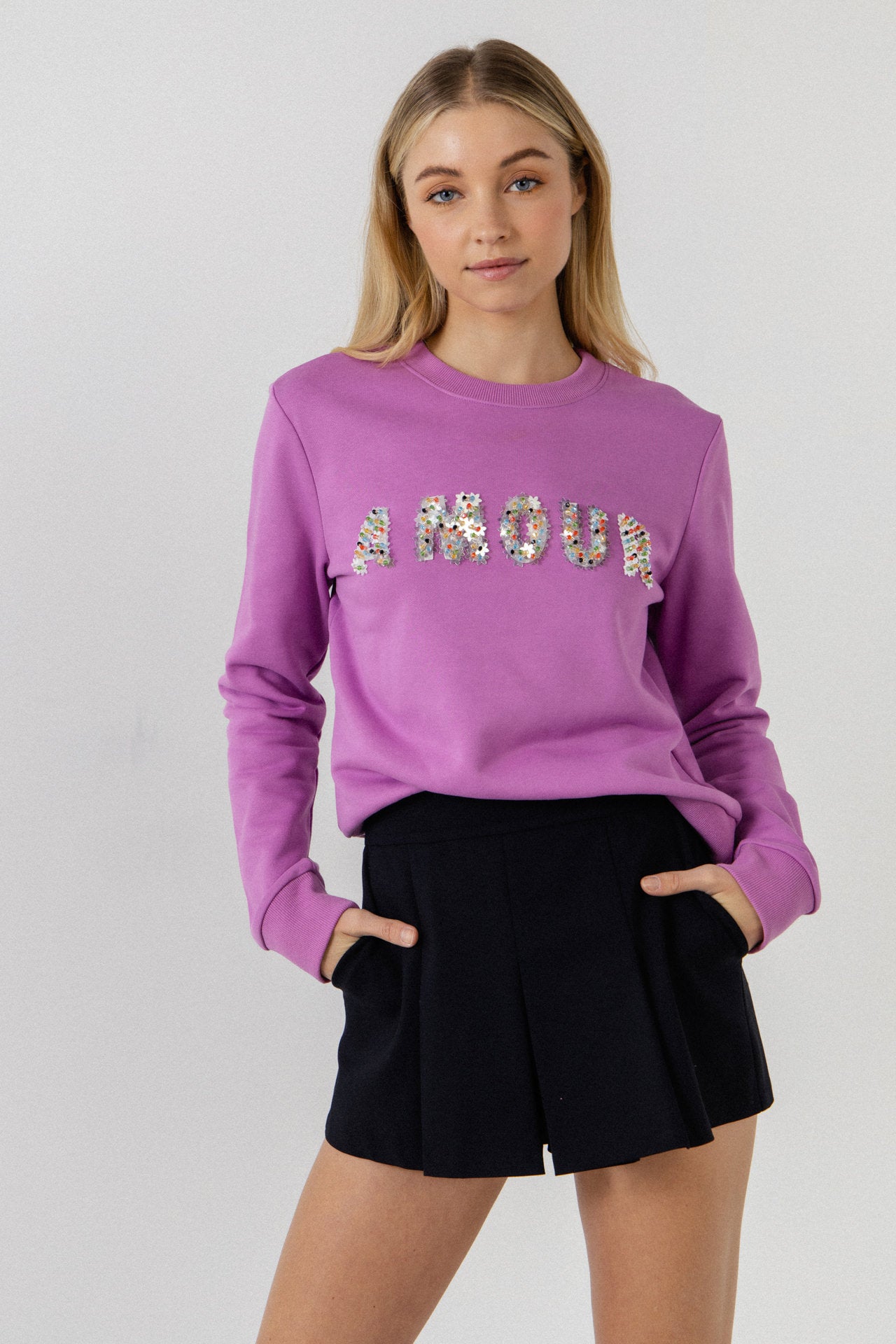 ENDLESS ROSE - Sequins & Beads Letter Sweatshirt - HOODIES & SWEATSHIRTS available at Objectrare