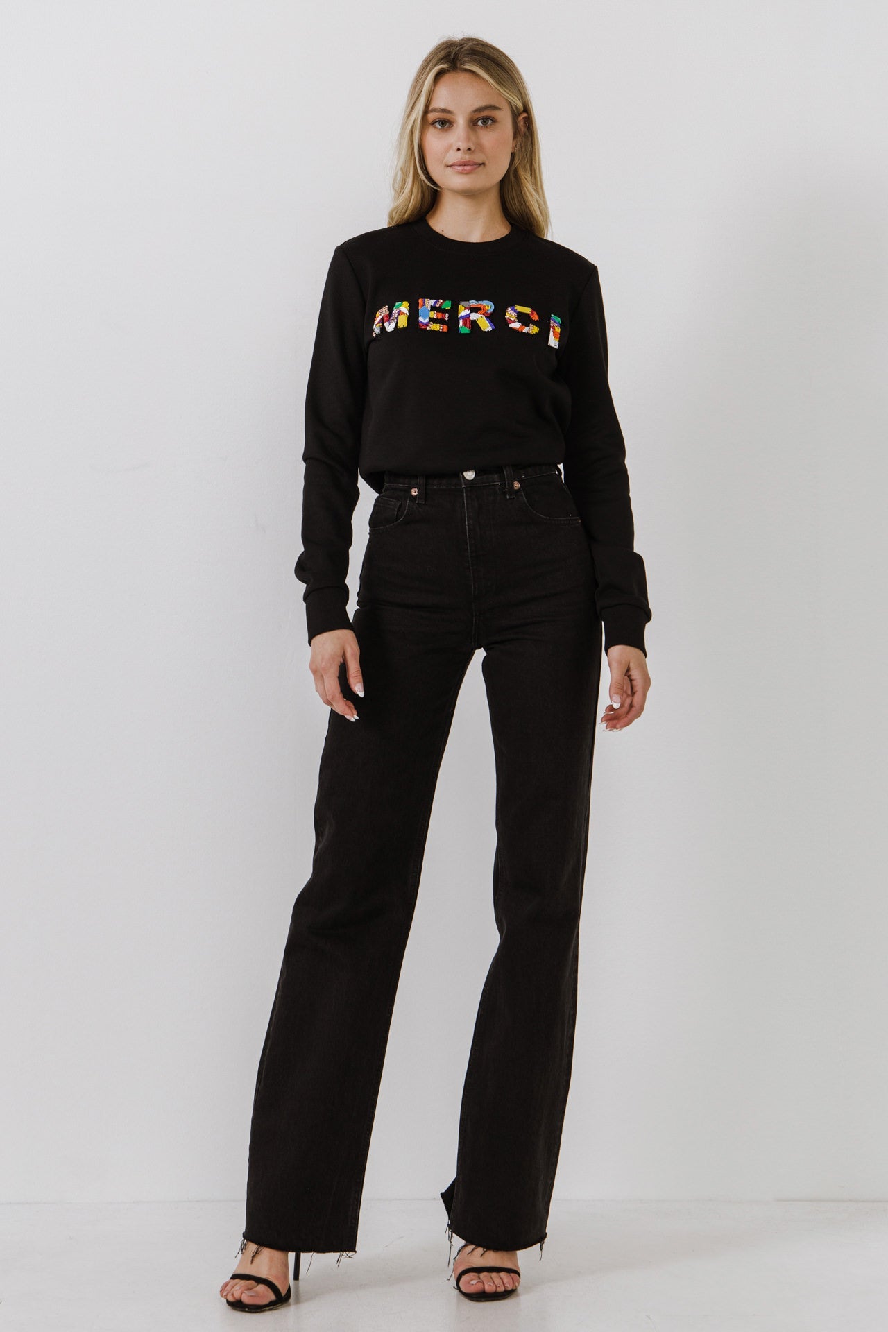 ENDLESS ROSE - Merci Lettering Beads Sweatshirt - TOPS available at Objectrare