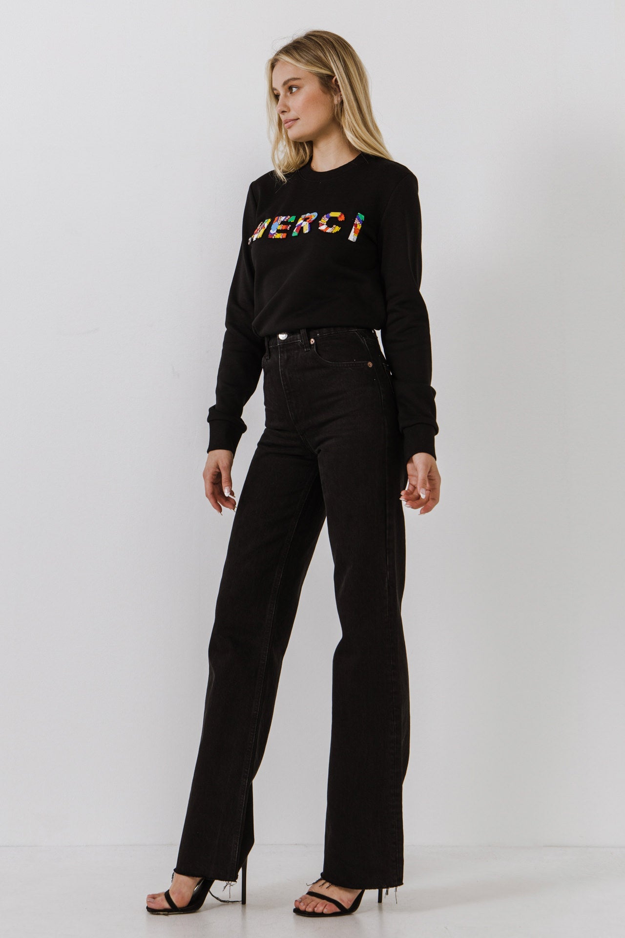 ENDLESS ROSE - Merci Lettering Beads Sweatshirt - TOPS available at Objectrare