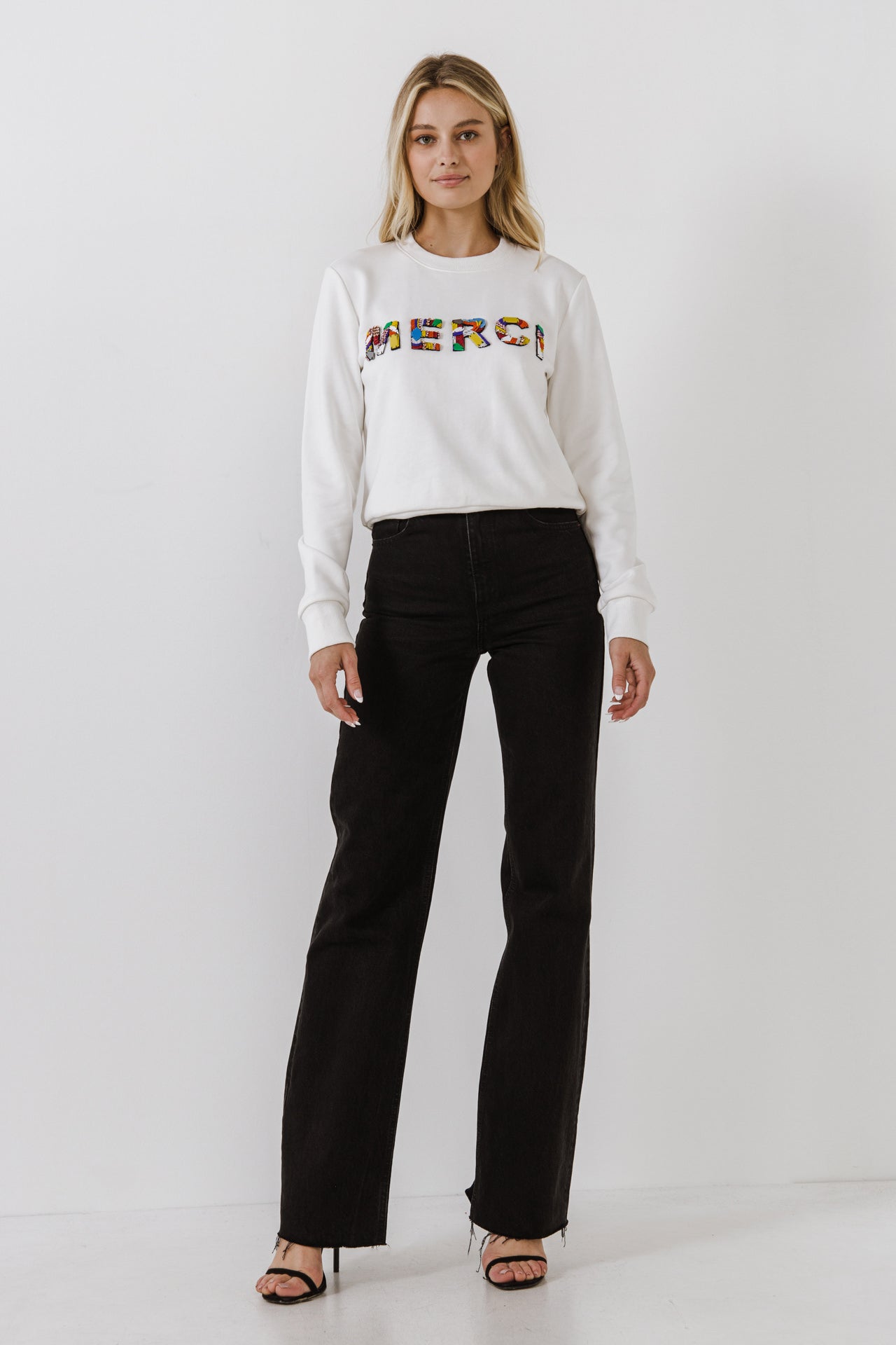 ENDLESS ROSE - Merci Lettering Beads Sweatshirt - TOPS available at Objectrare