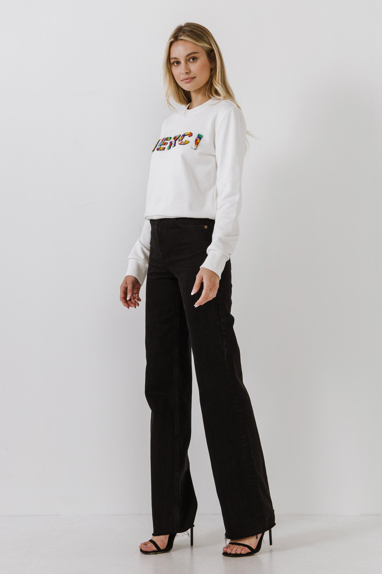 ENDLESS ROSE - Merci Lettering Beads Sweatshirt - TOPS available at Objectrare