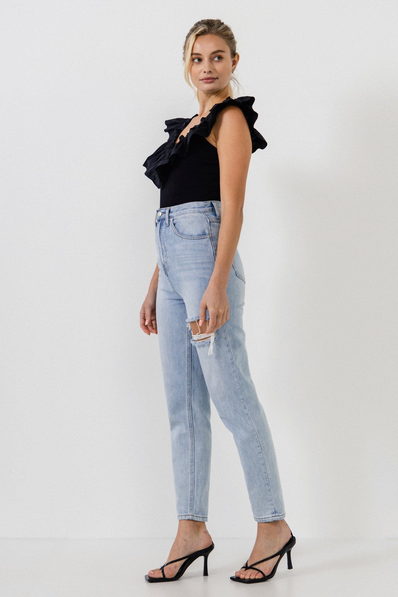 ENGLISH FACTORY - Mixed Media Ruffle Detail Tank Top - TOPS available at Objectrare
