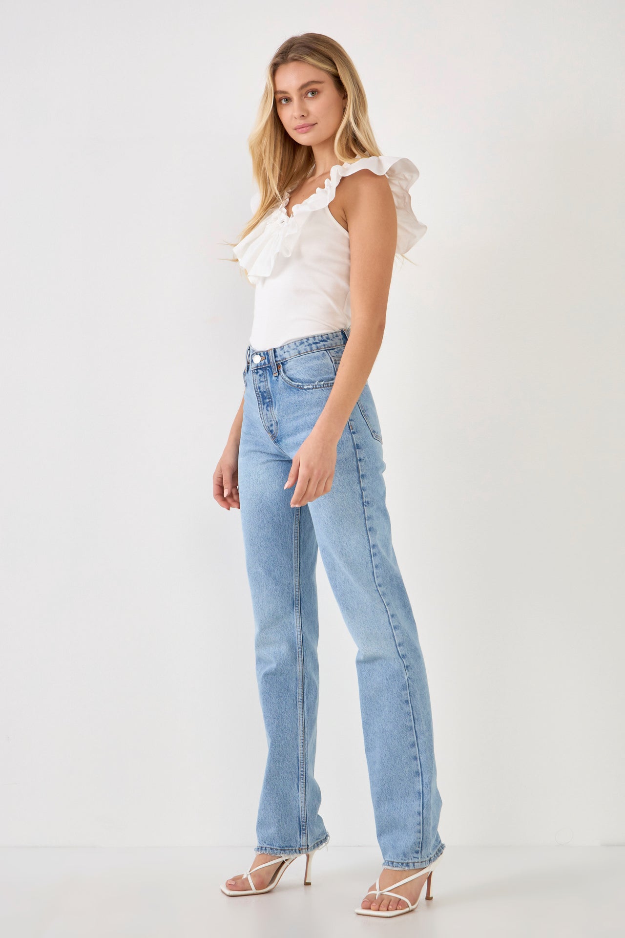 ENGLISH FACTORY - Mixed Media Ruffle Detail Tank Top - TOPS available at Objectrare