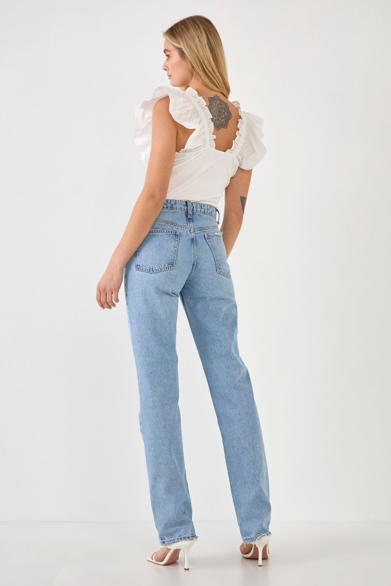 ENGLISH FACTORY - Mixed Media Ruffle Detail Tank Top - TOPS available at Objectrare