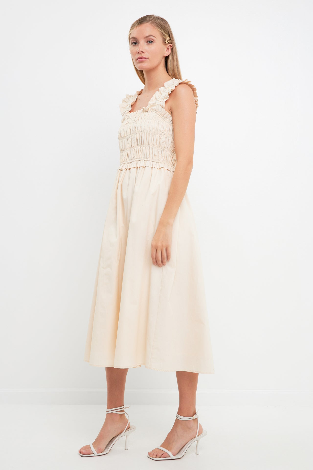 ENGLISH FACTORY - Ruffled Shoulder Straps Midi Dress - DRESSES available at Objectrare