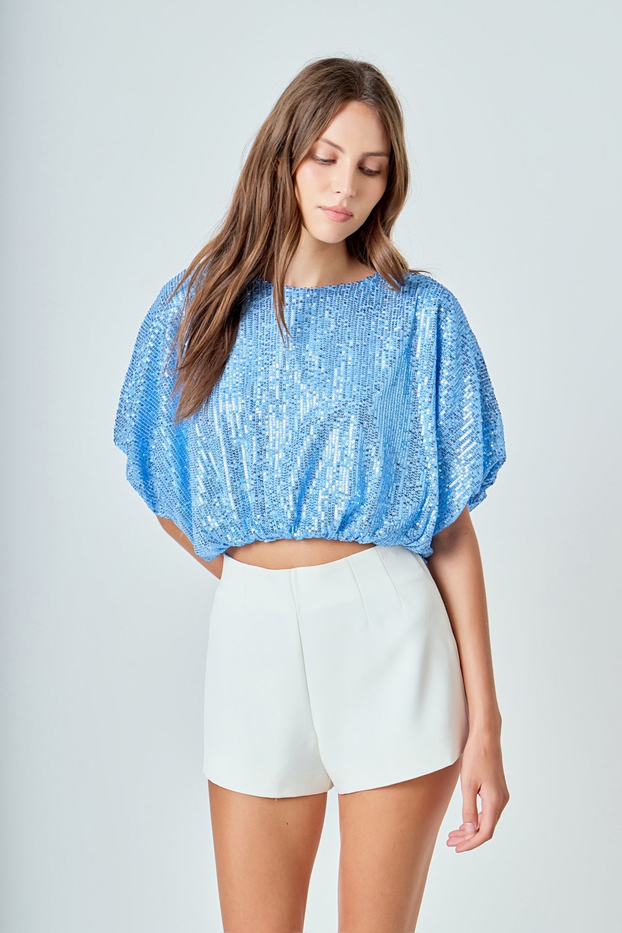 ENDLESS ROSE - Sequins Cropped Puff Top - TOPS available at Objectrare