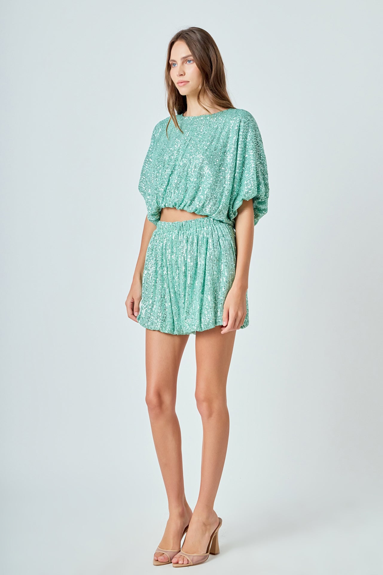 ENDLESS ROSE - Sequins Cropped Puff Top - TOPS available at Objectrare