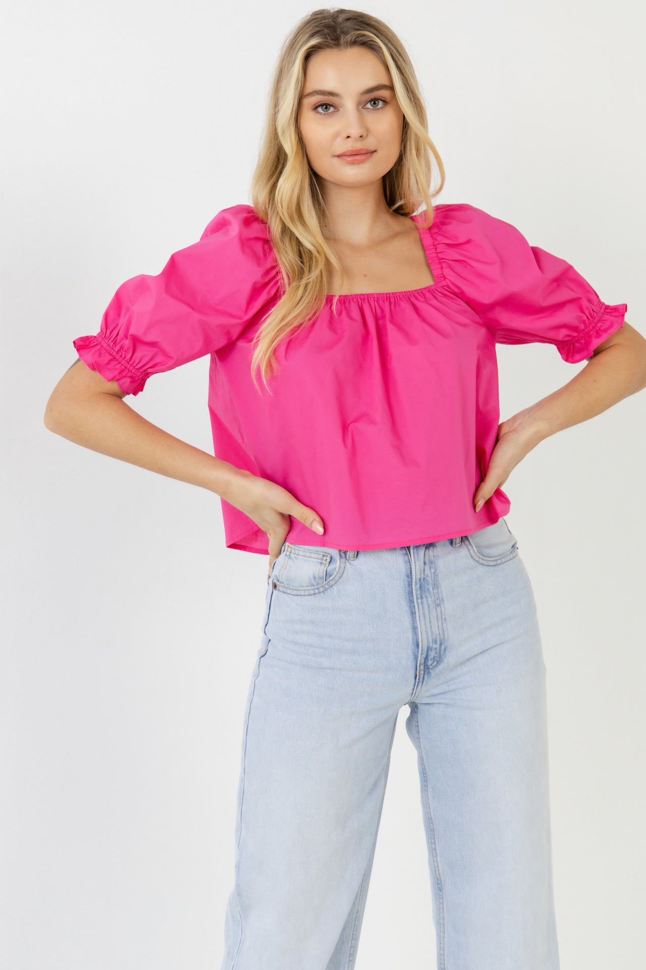 ENGLISH FACTORY - Square neckline Puff Sleeve Top - BLOUSES available at Objectrare