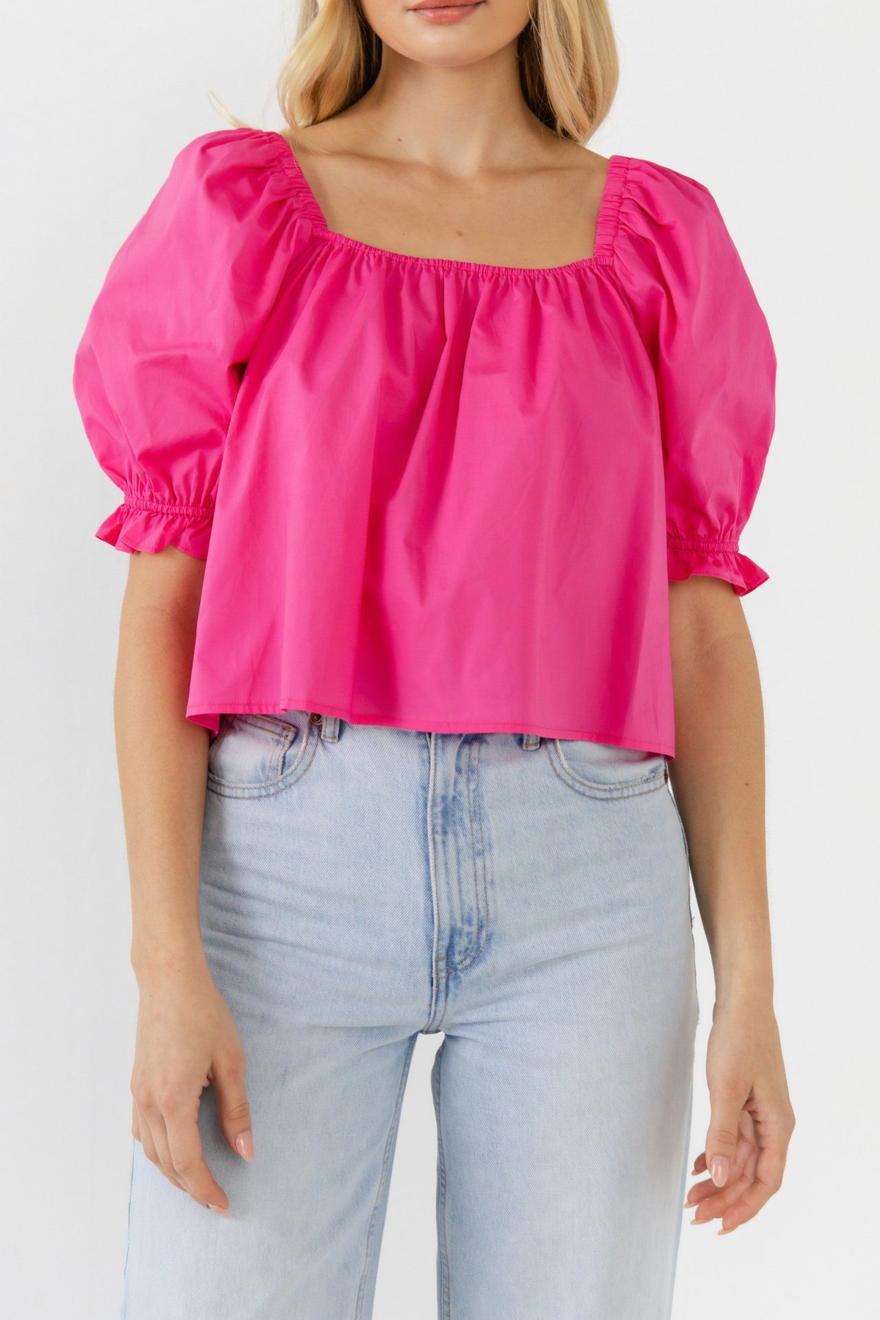 ENGLISH FACTORY - Square neckline Puff Sleeve Top - BLOUSES available at Objectrare