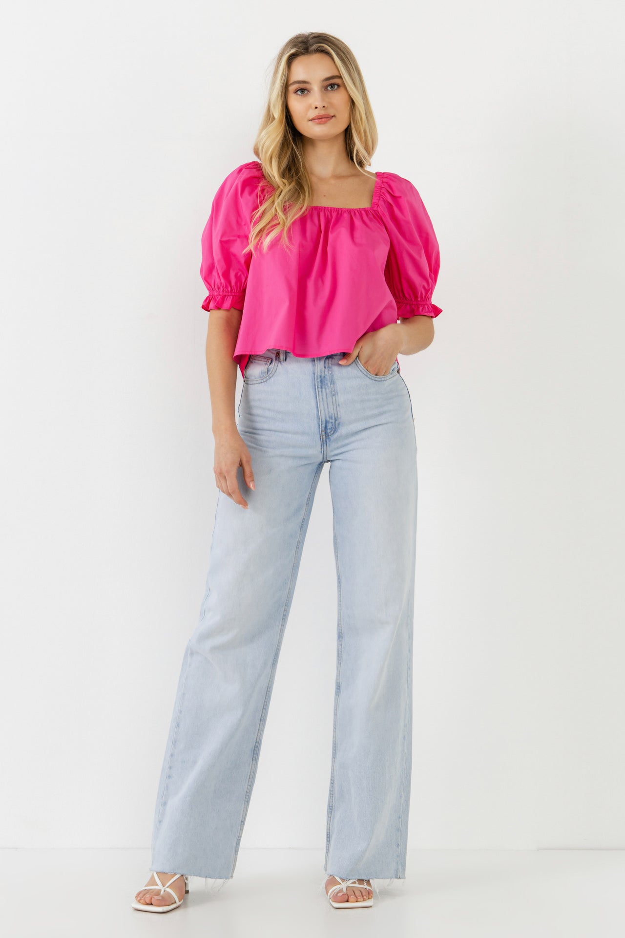 ENGLISH FACTORY - Square neckline Puff Sleeve Top - BLOUSES available at Objectrare