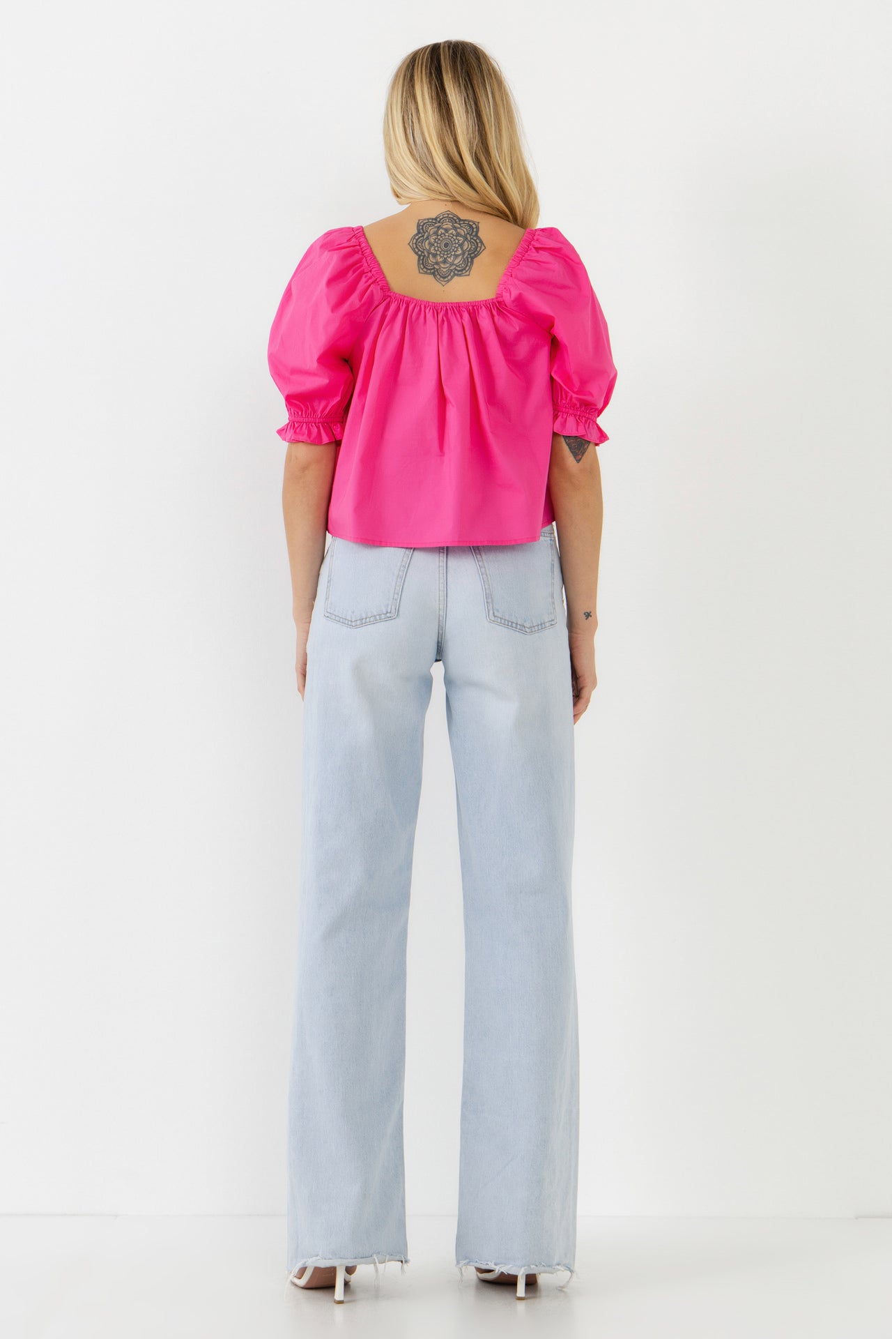 ENGLISH FACTORY - Square neckline Puff Sleeve Top - BLOUSES available at Objectrare