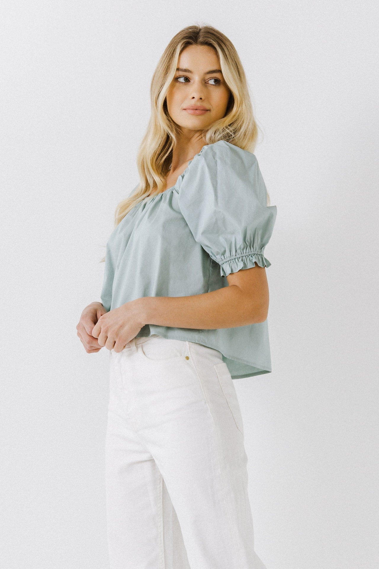 ENGLISH FACTORY - Square neckline Puff Sleeve Top - BLOUSES available at Objectrare