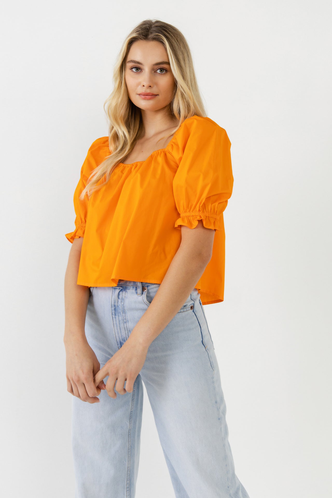 ENGLISH FACTORY - Square neckline Puff Sleeve Top - BLOUSES available at Objectrare