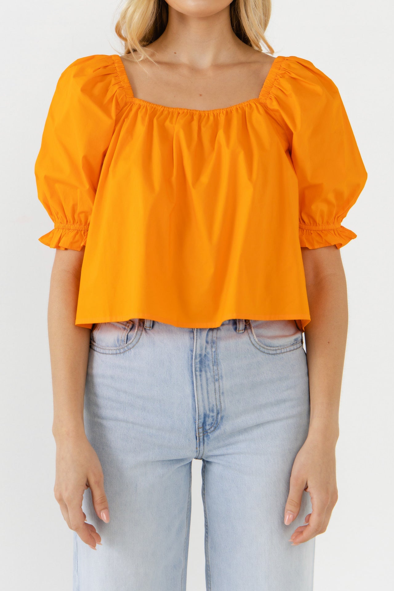 ENGLISH FACTORY - Square neckline Puff Sleeve Top - BLOUSES available at Objectrare