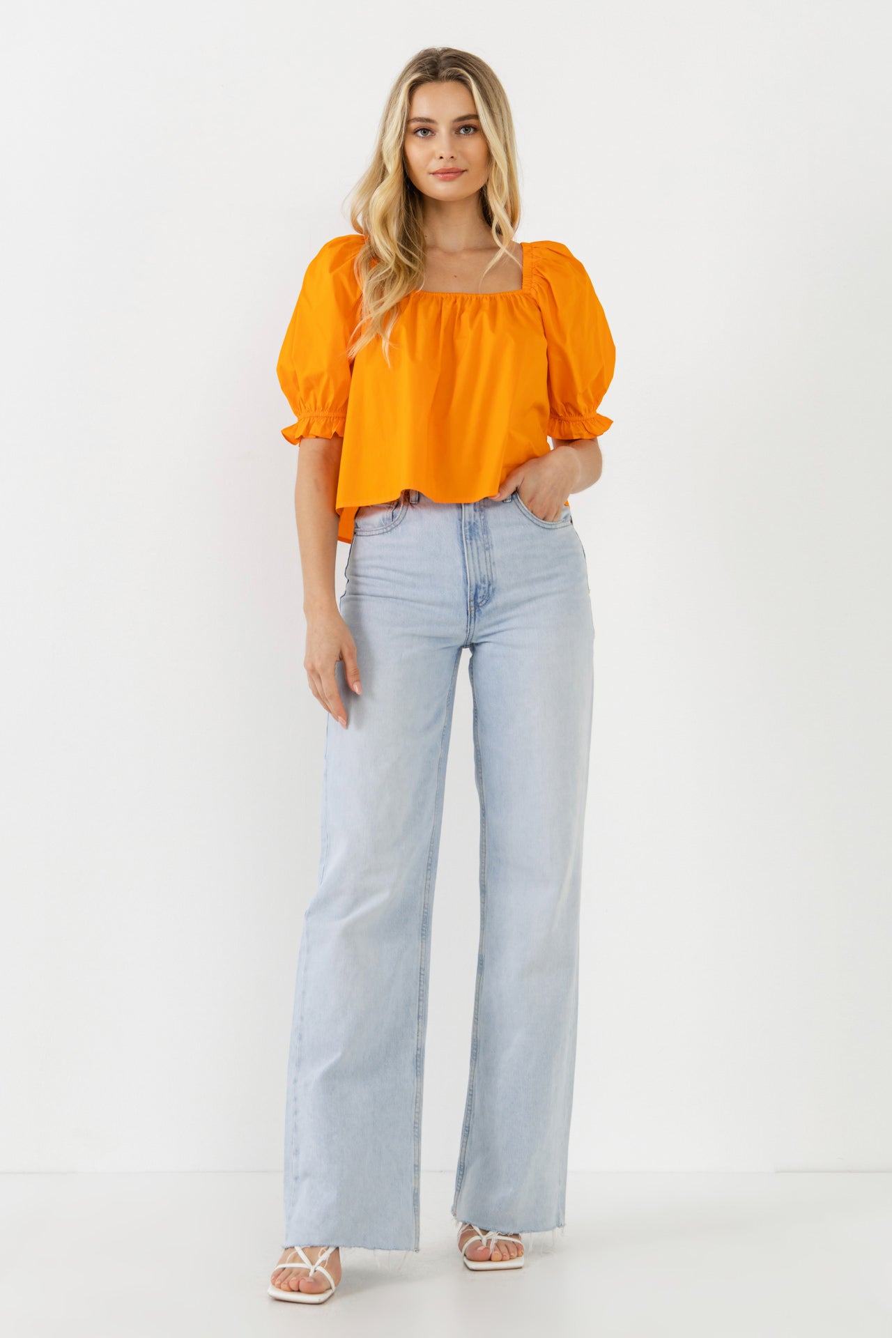 ENGLISH FACTORY - Square neckline Puff Sleeve Top - BLOUSES available at Objectrare