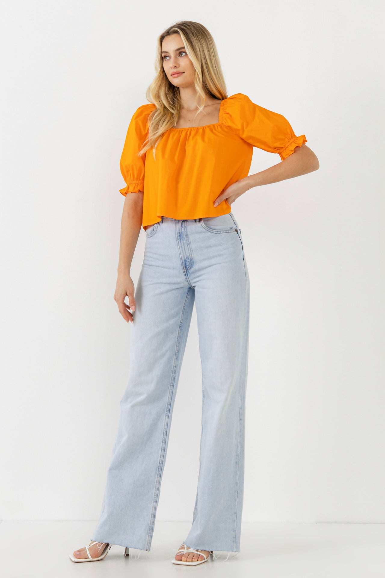 ENGLISH FACTORY - Square neckline Puff Sleeve Top - BLOUSES available at Objectrare