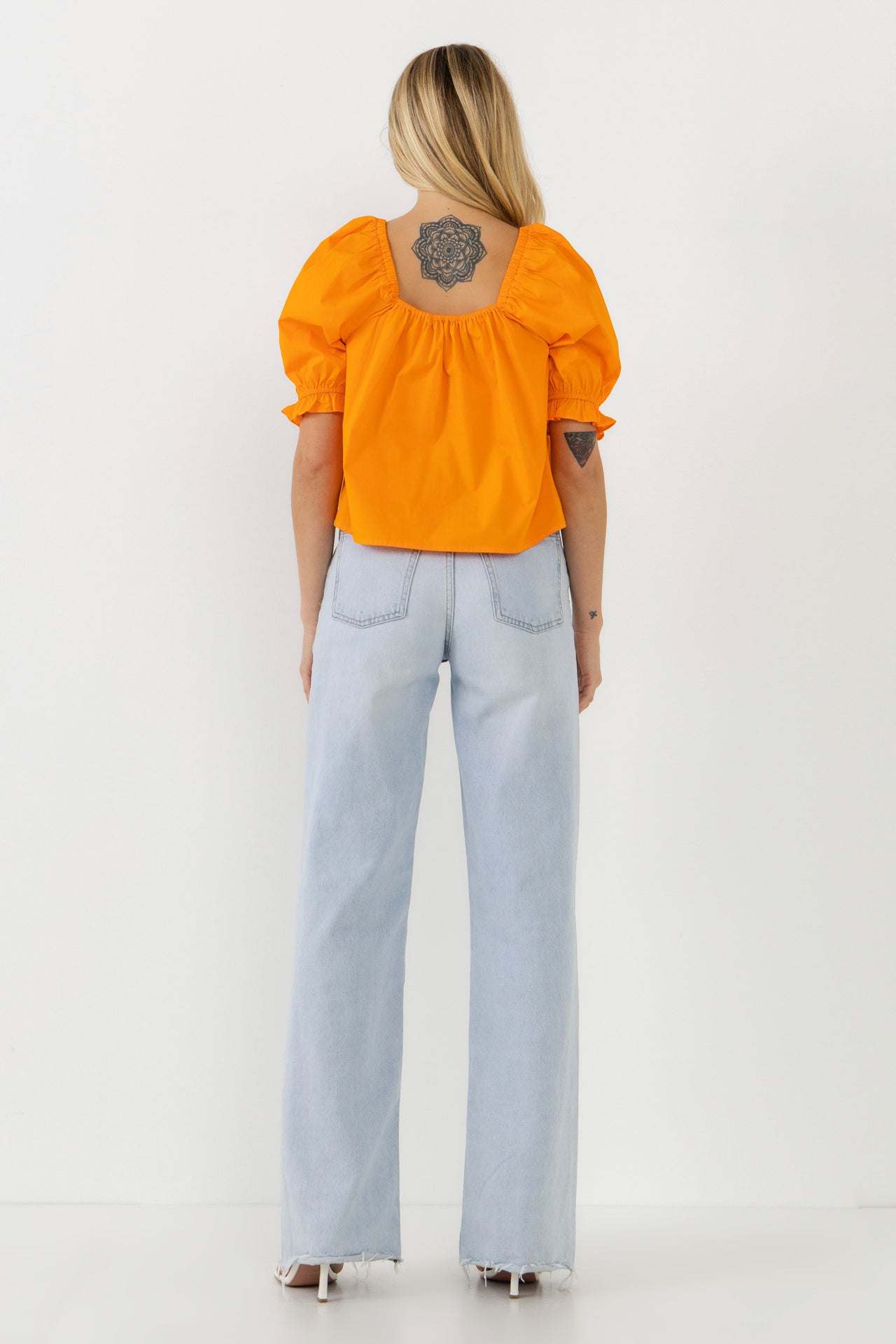 ENGLISH FACTORY - Square neckline Puff Sleeve Top - BLOUSES available at Objectrare