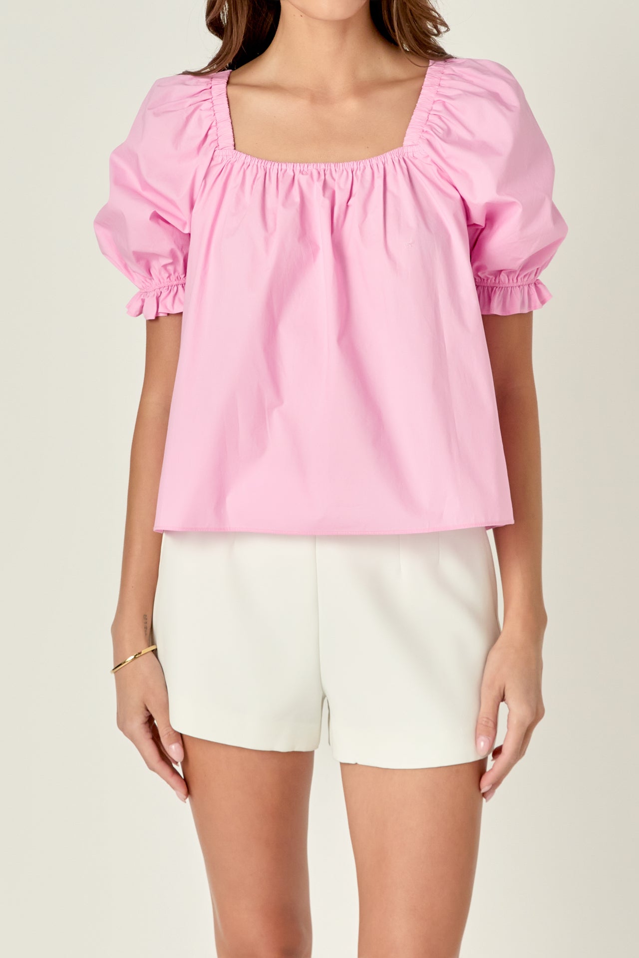 ENGLISH FACTORY - Square neckline Puff Sleeve Top - BLOUSES available at Objectrare