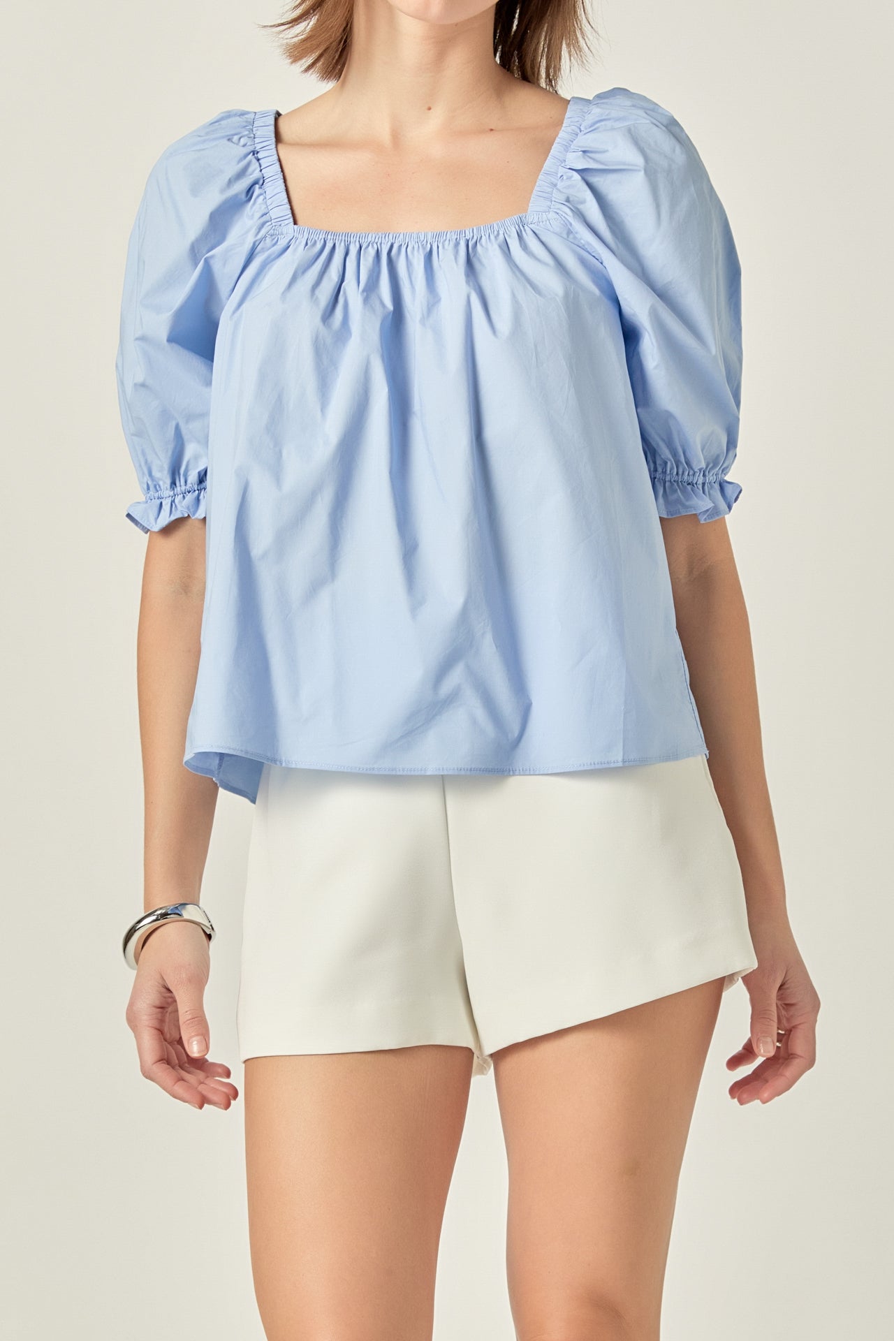 ENGLISH FACTORY - Square neckline Puff Sleeve Top - BLOUSES available at Objectrare