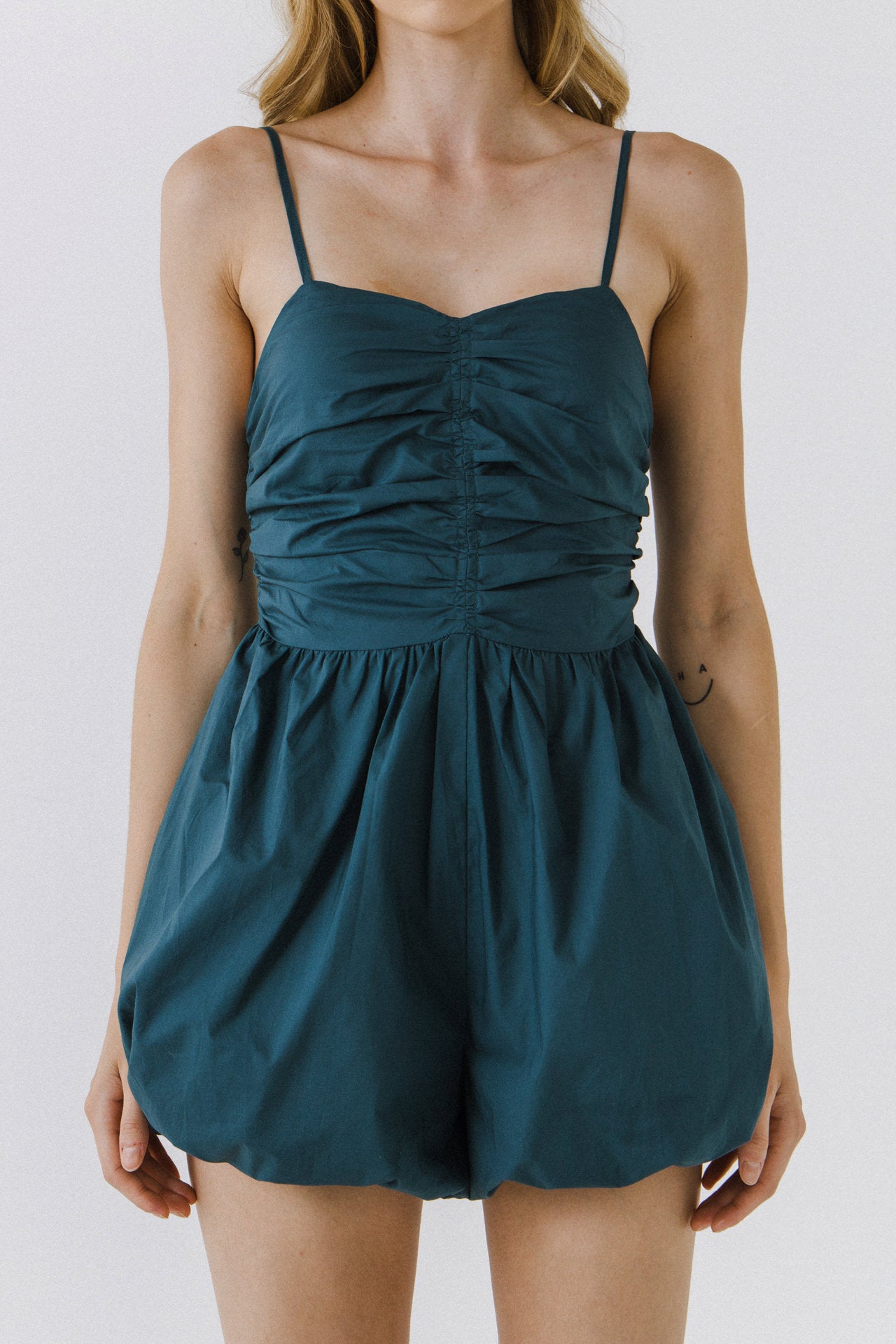 ENDLESS ROSE - Shirred Blouson Romper - ROMPERS available at Objectrare
