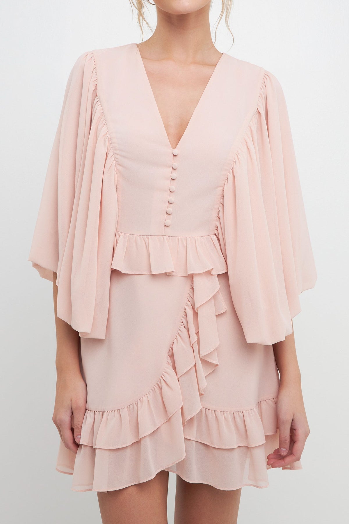 FREE THE ROSES - Ruffle Detail with Puff Sleeve Mini Dress - DRESSES available at Objectrare