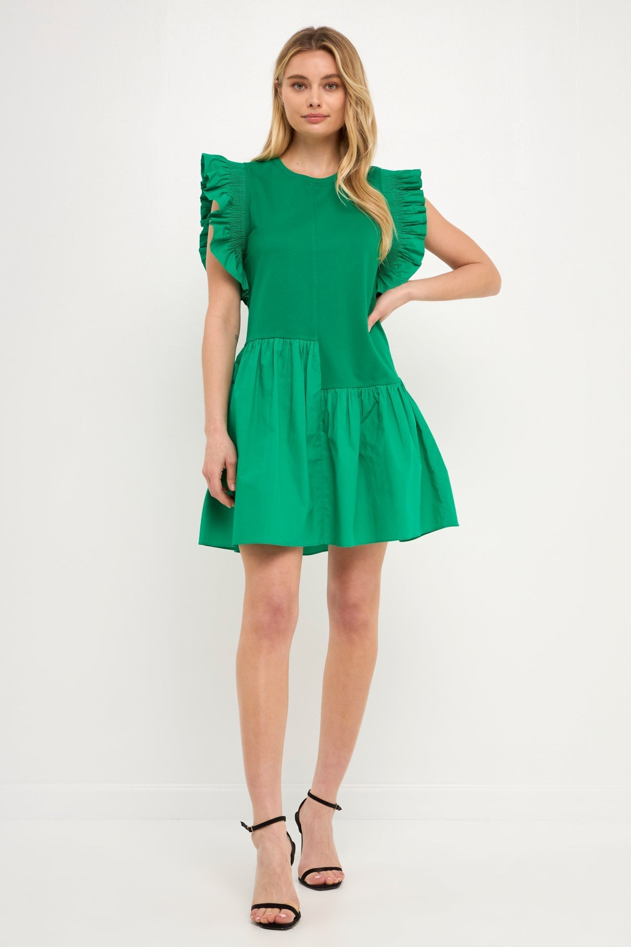 ENGLISH FACTORY - Mixed Media Ruffled Detail Mini Dress - DRESSES available at Objectrare