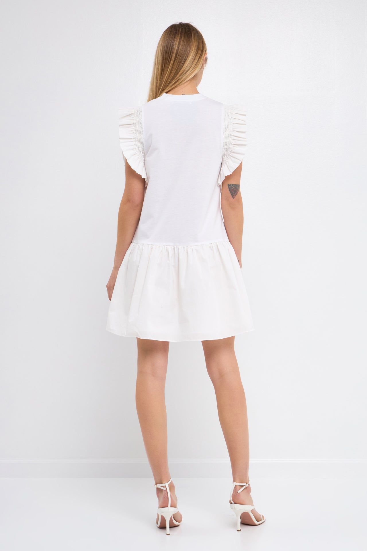 ENGLISH FACTORY - Mixed Media Ruffled Detail Mini Dress - DRESSES available at Objectrare
