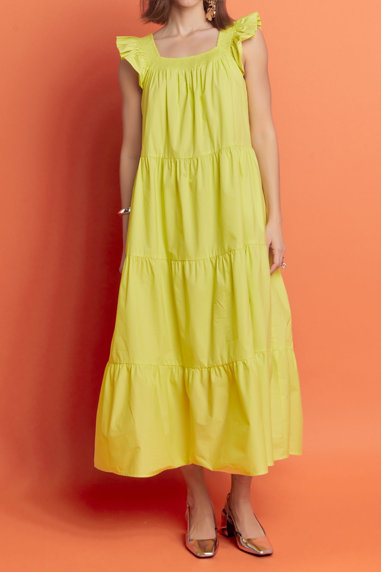 ENGLISH FACTORY - Square Neck Ruffle Detail Tiered Midi Dress - DRESSES available at Objectrare