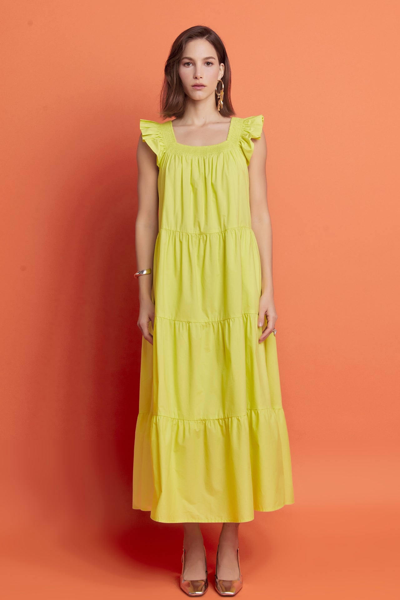 ENGLISH FACTORY - Square Neck Ruffle Detail Tiered Midi Dress - DRESSES available at Objectrare