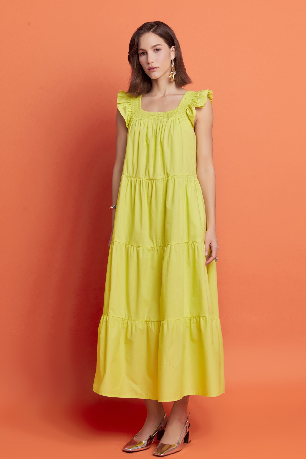 ENGLISH FACTORY - Square Neck Ruffle Detail Tiered Midi Dress - DRESSES available at Objectrare