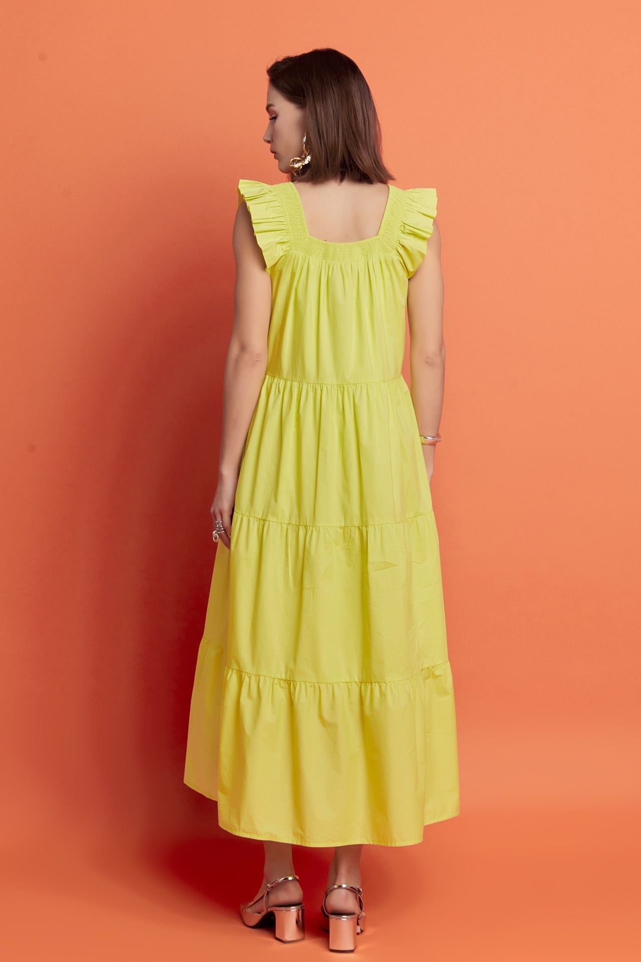 ENGLISH FACTORY - Square Neck Ruffle Detail Tiered Midi Dress - DRESSES available at Objectrare