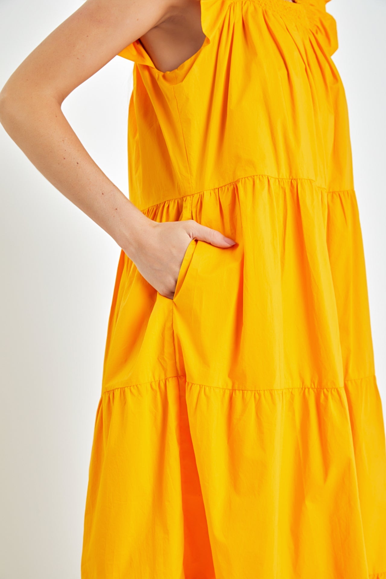 Square Neck Ruffle Detail Tiered Midi Dress
