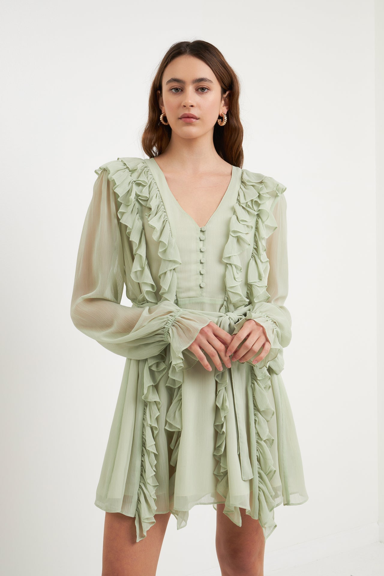 ENDLESS ROSE - Button Down Ruffle Mini Dress - DRESSES available at Objectrare