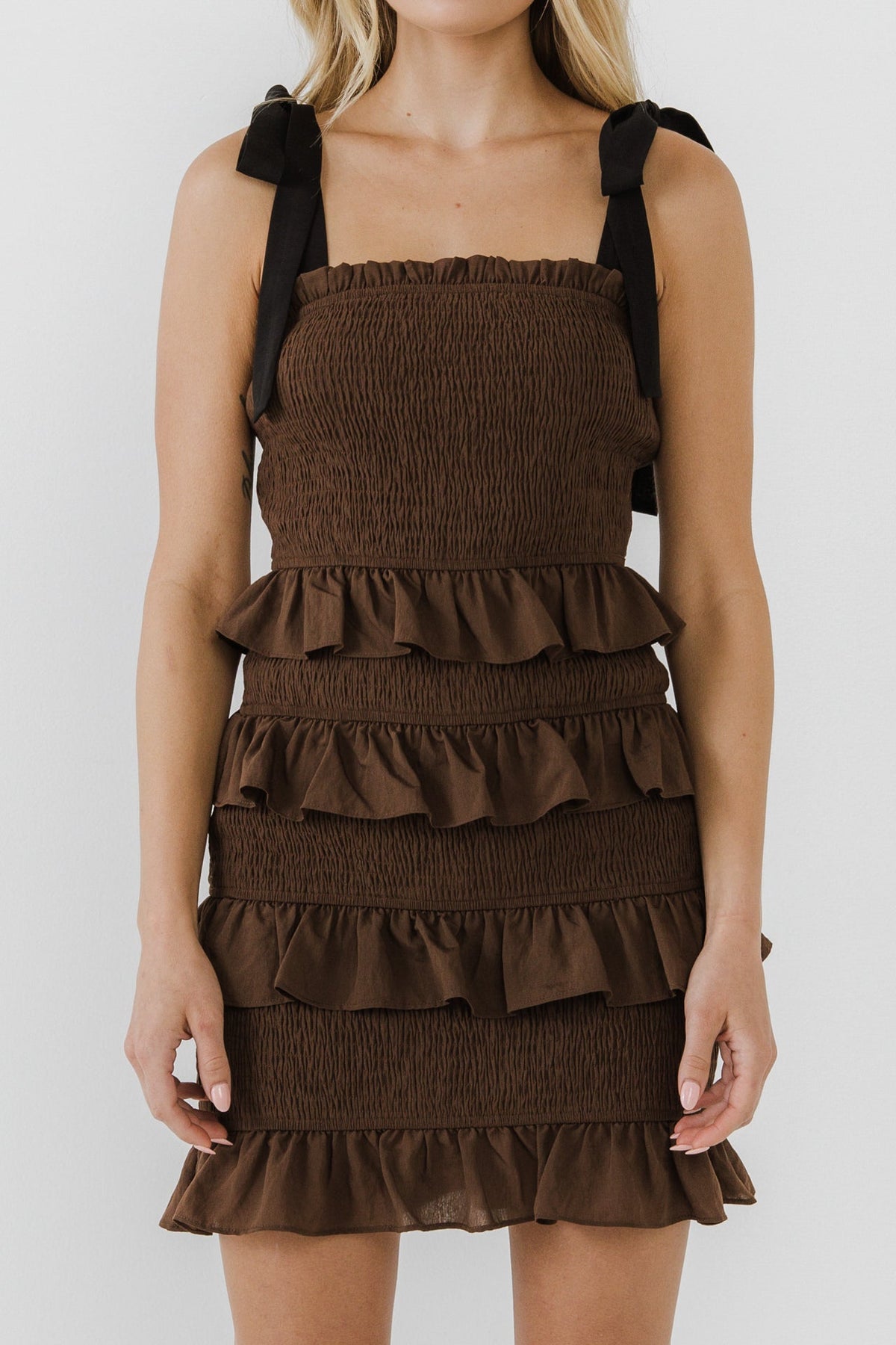 Ruffle Detail Smocked Mini Dress