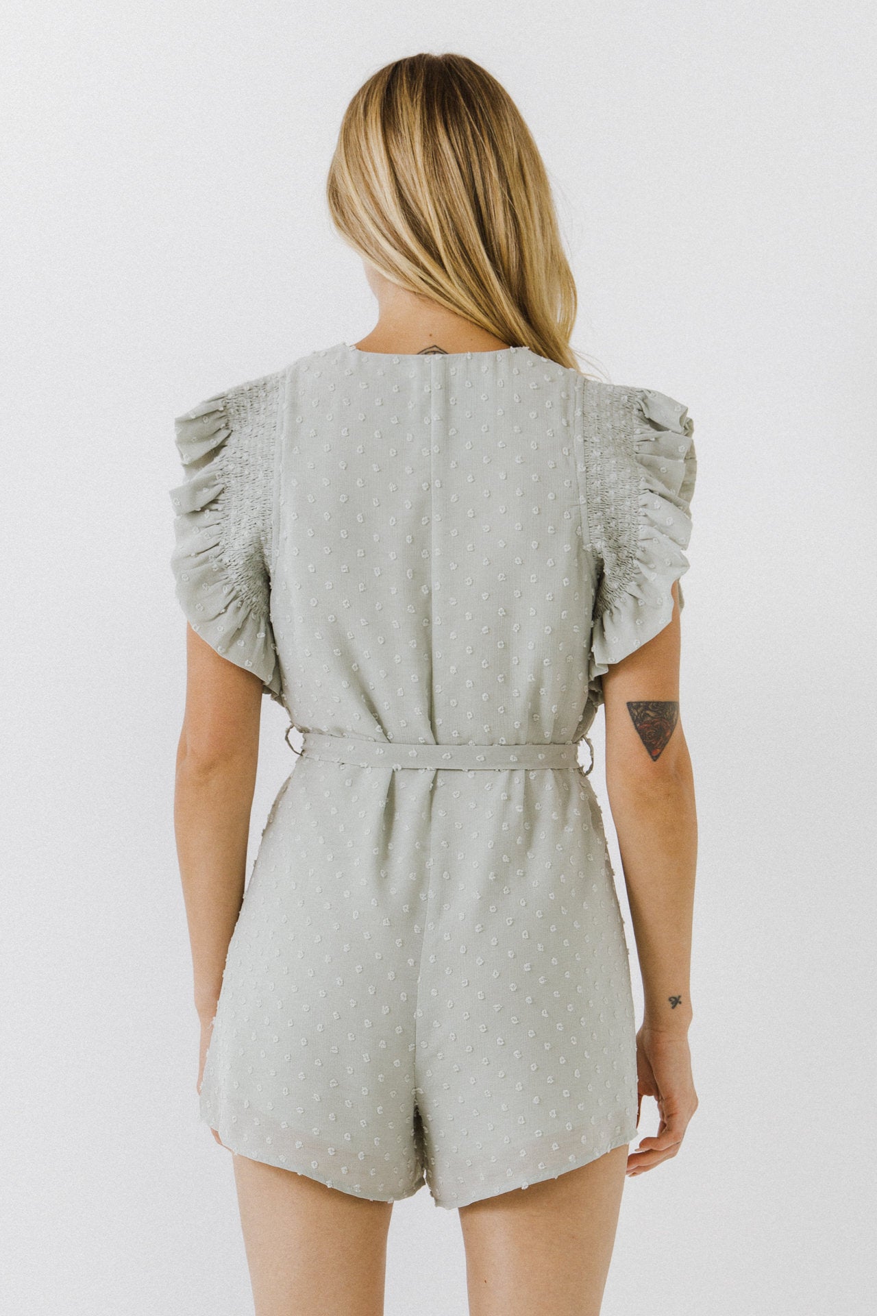FREE THE ROSES - Swiss Dot Ruffle Detail Romper - ROMPERS available at Objectrare
