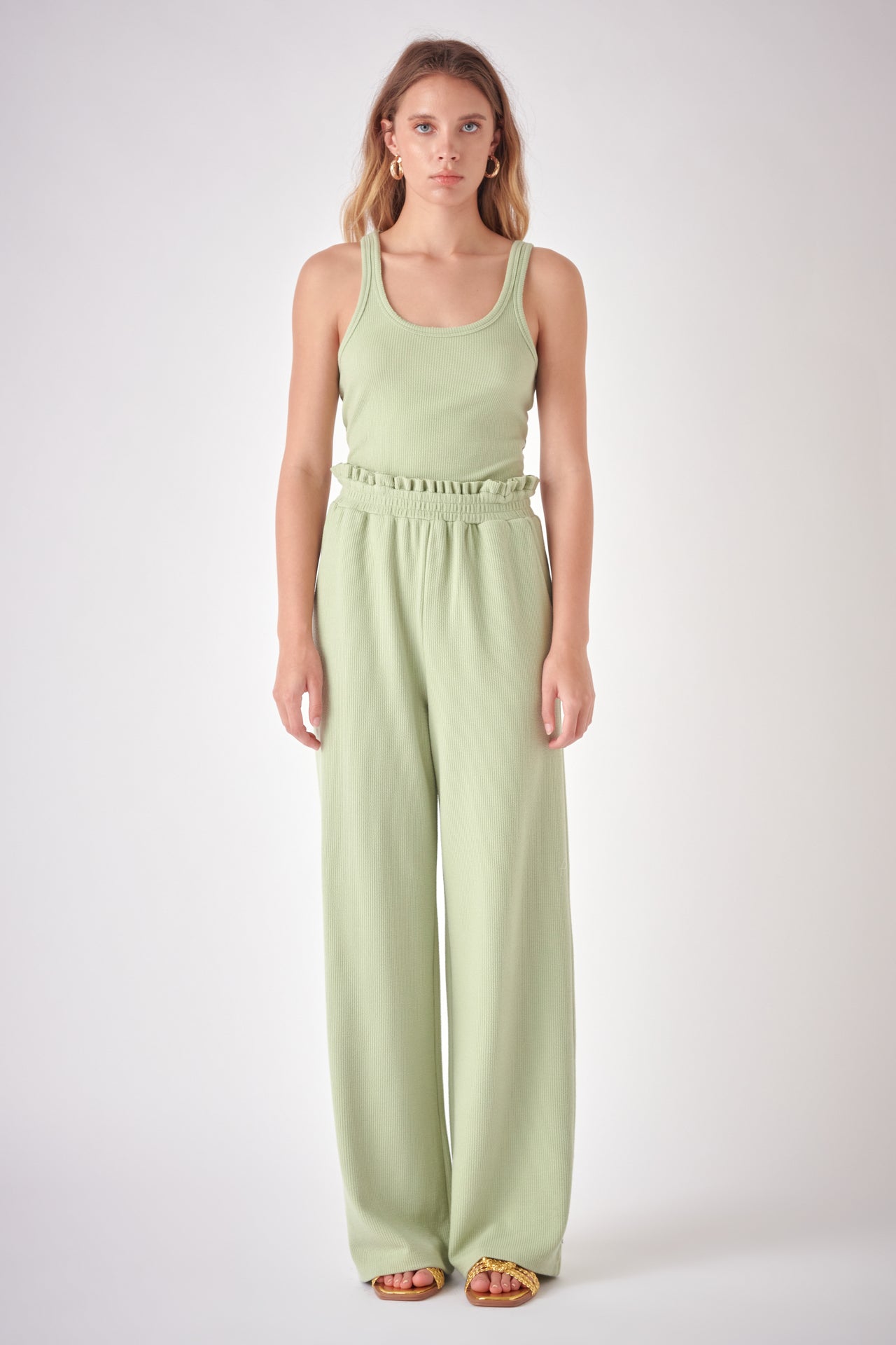FREE THE ROSES - Ruffled Wide Knit Pants - PANTS available at Objectrare