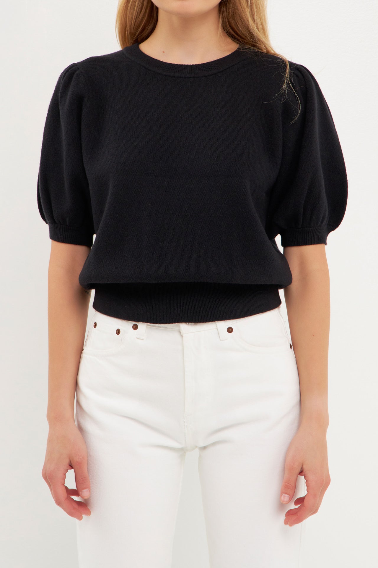 ENGLISH FACTORY - Short Puff Sleeve Knit Top - SWEATERS & KNITS available at Objectrare