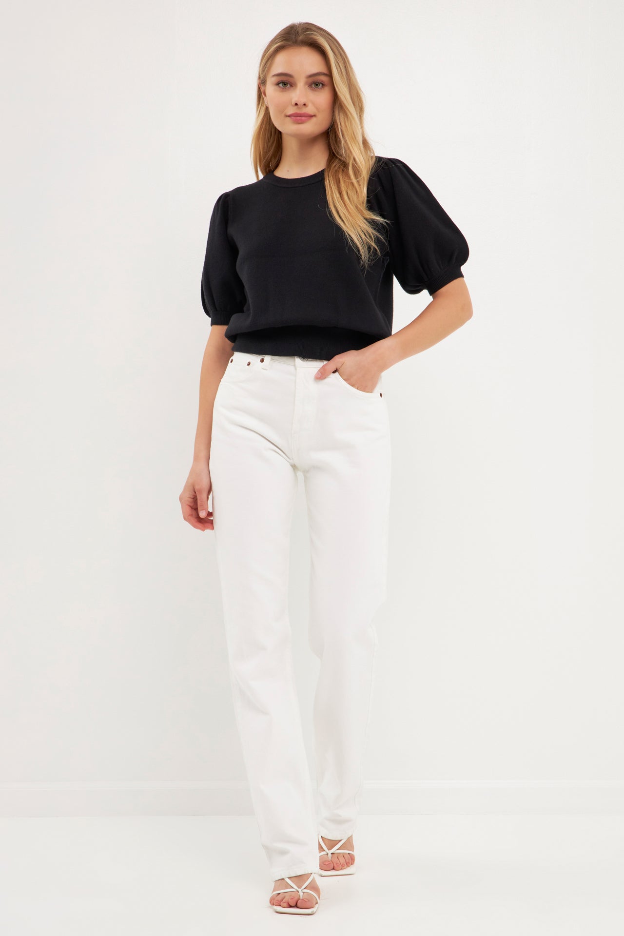 ENGLISH FACTORY - Short Puff Sleeve Knit Top - SWEATERS & KNITS available at Objectrare