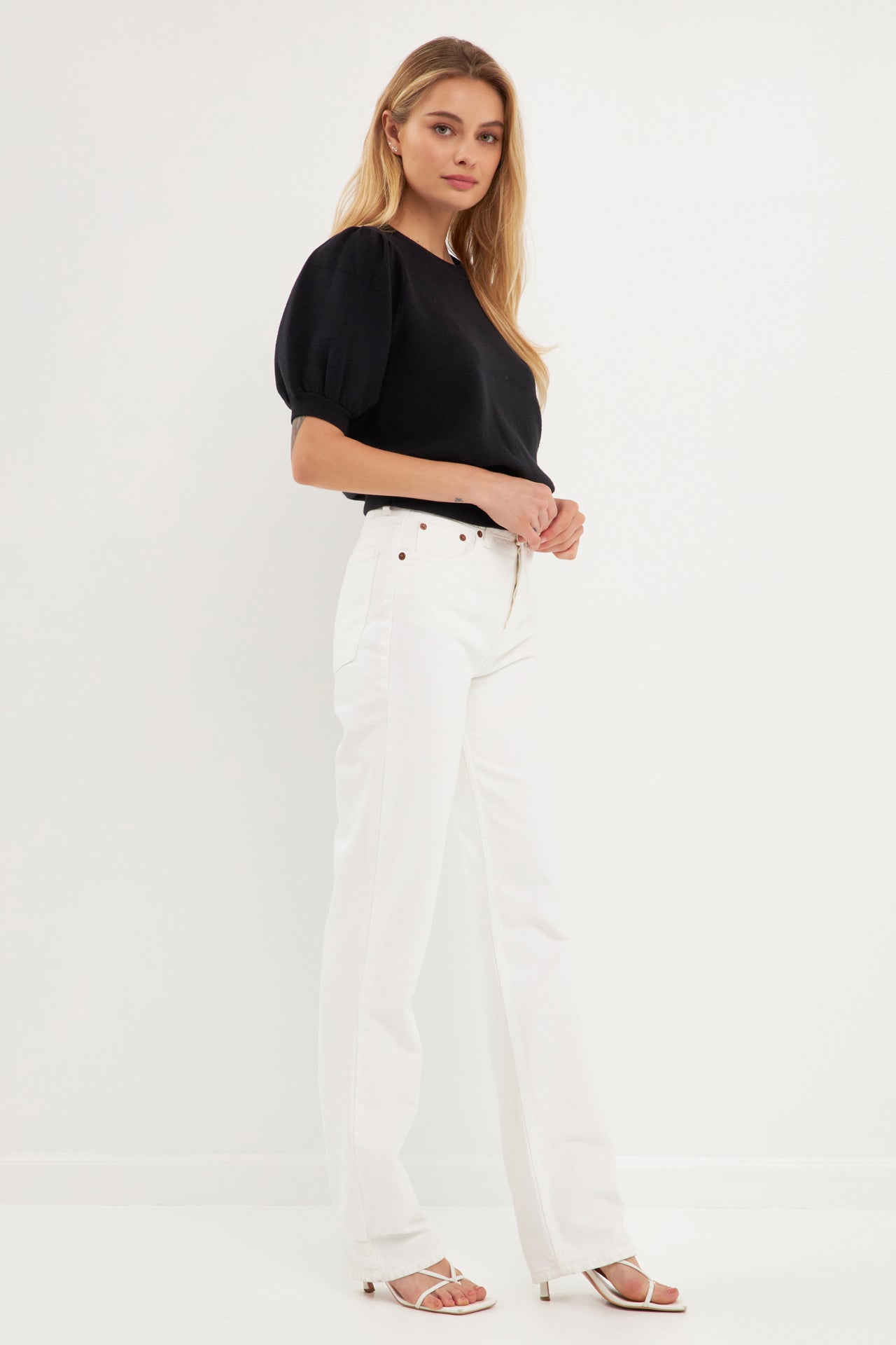 ENGLISH FACTORY - Short Puff Sleeve Knit Top - SWEATERS & KNITS available at Objectrare