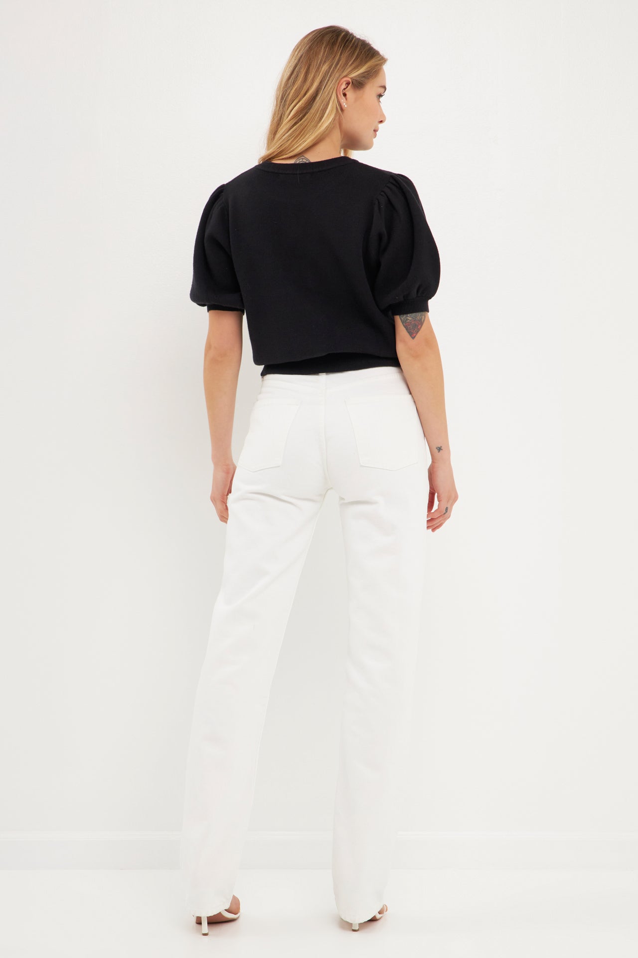 ENGLISH FACTORY - Short Puff Sleeve Knit Top - SWEATERS & KNITS available at Objectrare