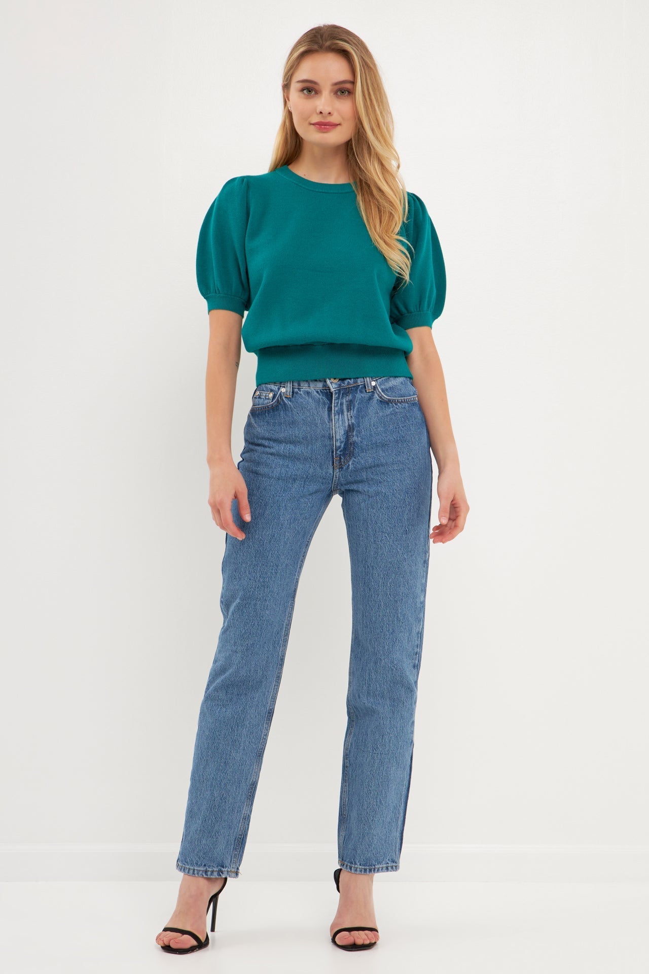 ENGLISH FACTORY - Short Puff Sleeve Knit Top - SWEATERS & KNITS available at Objectrare